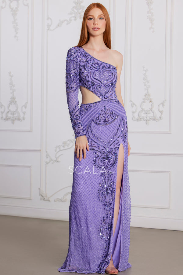 Scala 80101 Fitted Formal Beaded Long Evening Prom Dress