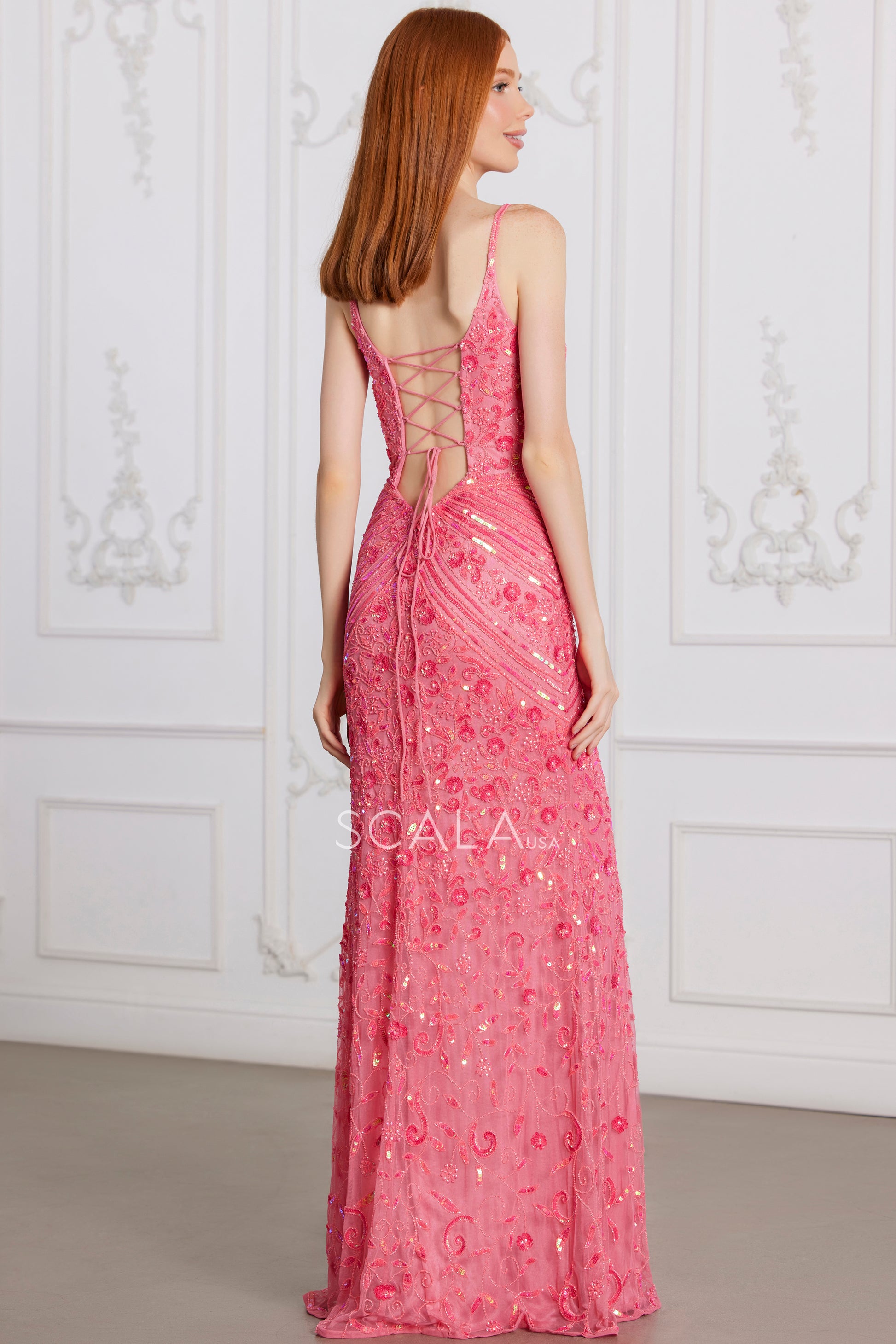 Scala 80104 Prom Long Beaded Floral Sequin Formal Dress
