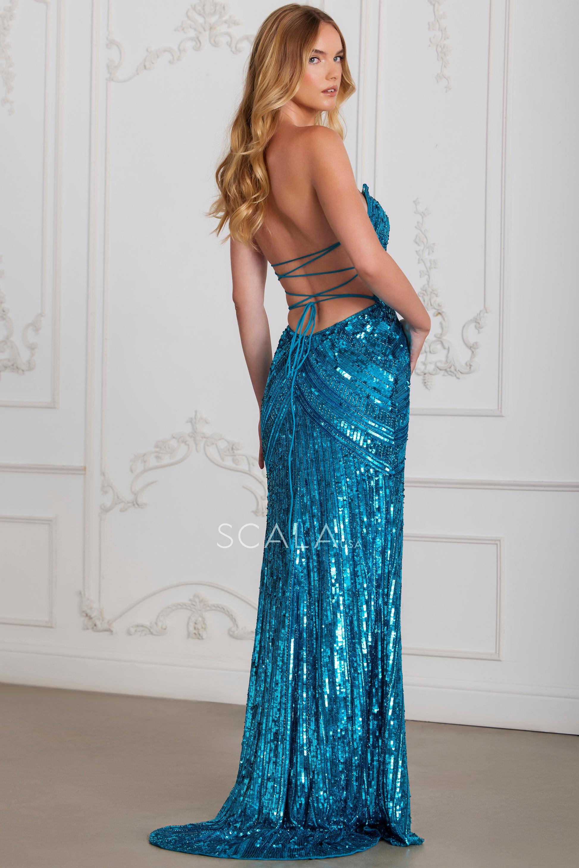 Scala 80130 Formal Sequin Long Beaded Evening Prom Dress