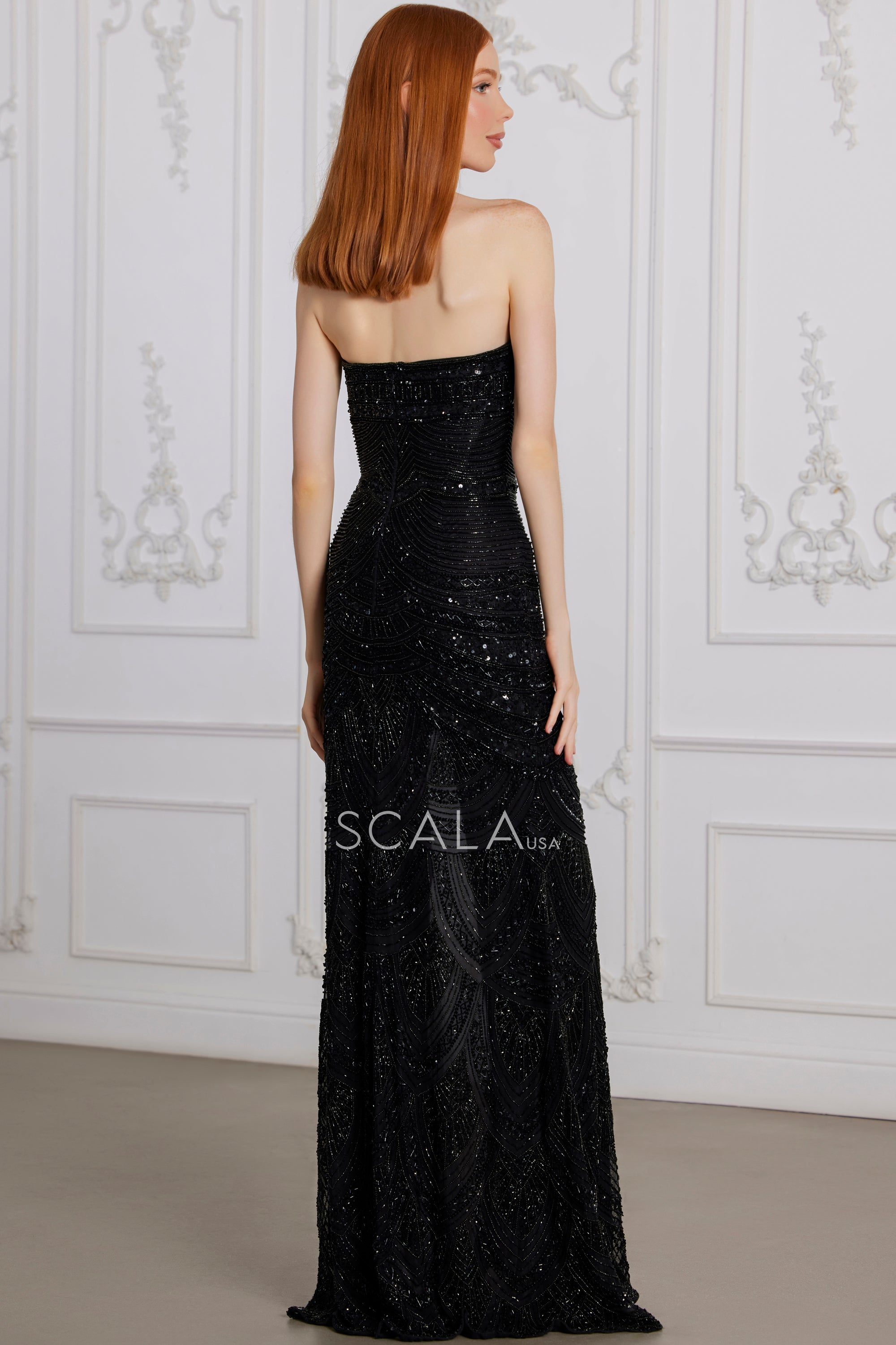 Scala SCA80149 Strapless Sweetheart Sequin Dress with High Slit The Dress Outlet Scala SCA80149 Strapless Sweetheart Sequin Dress with High Slit The Dress Outlet