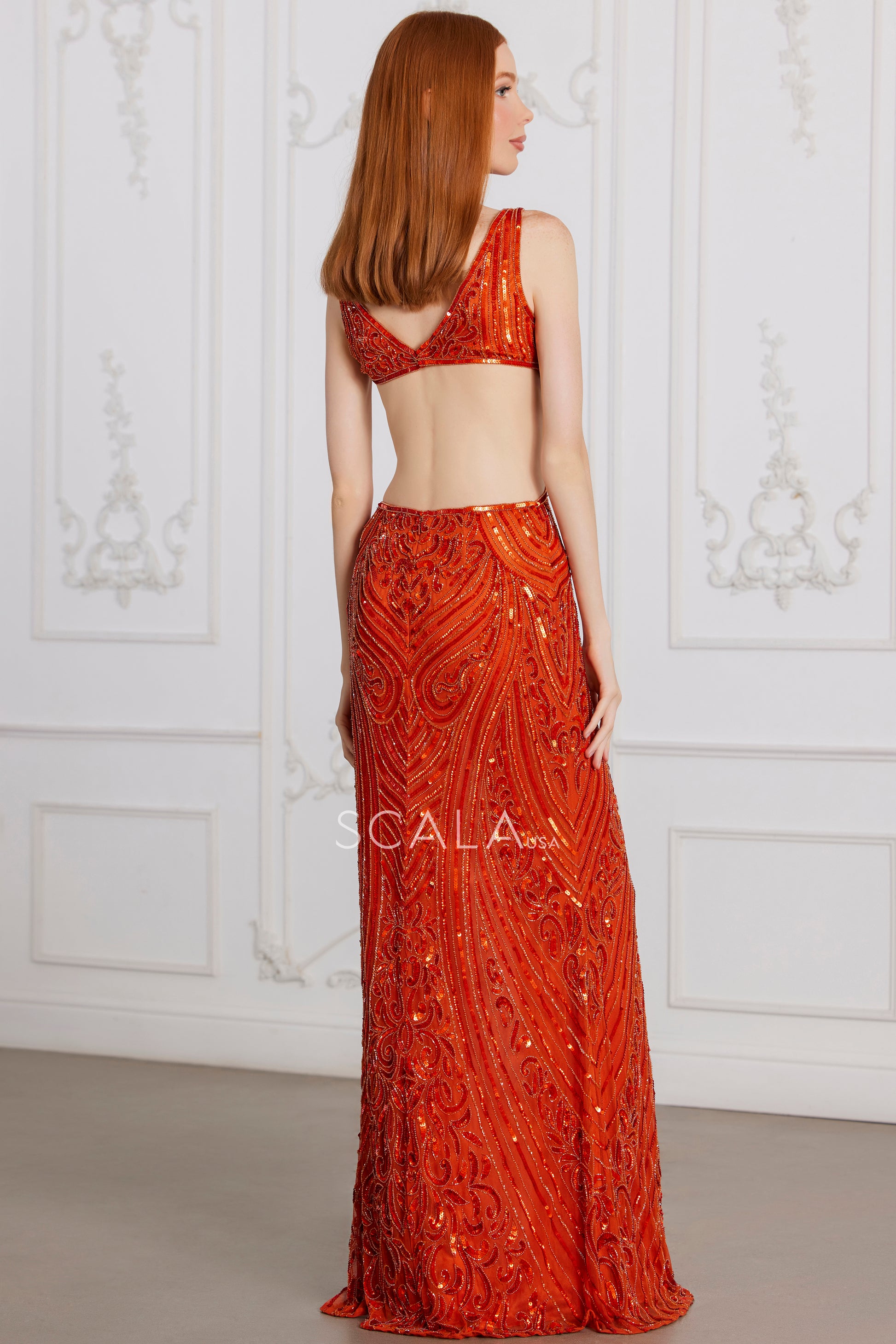 Scala 80103 Slit Long Formal Sequin Prom Dress