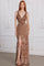 Prom DressesProm Long Fitted Slit Sequin Evening Formal Dress  Rose Gold