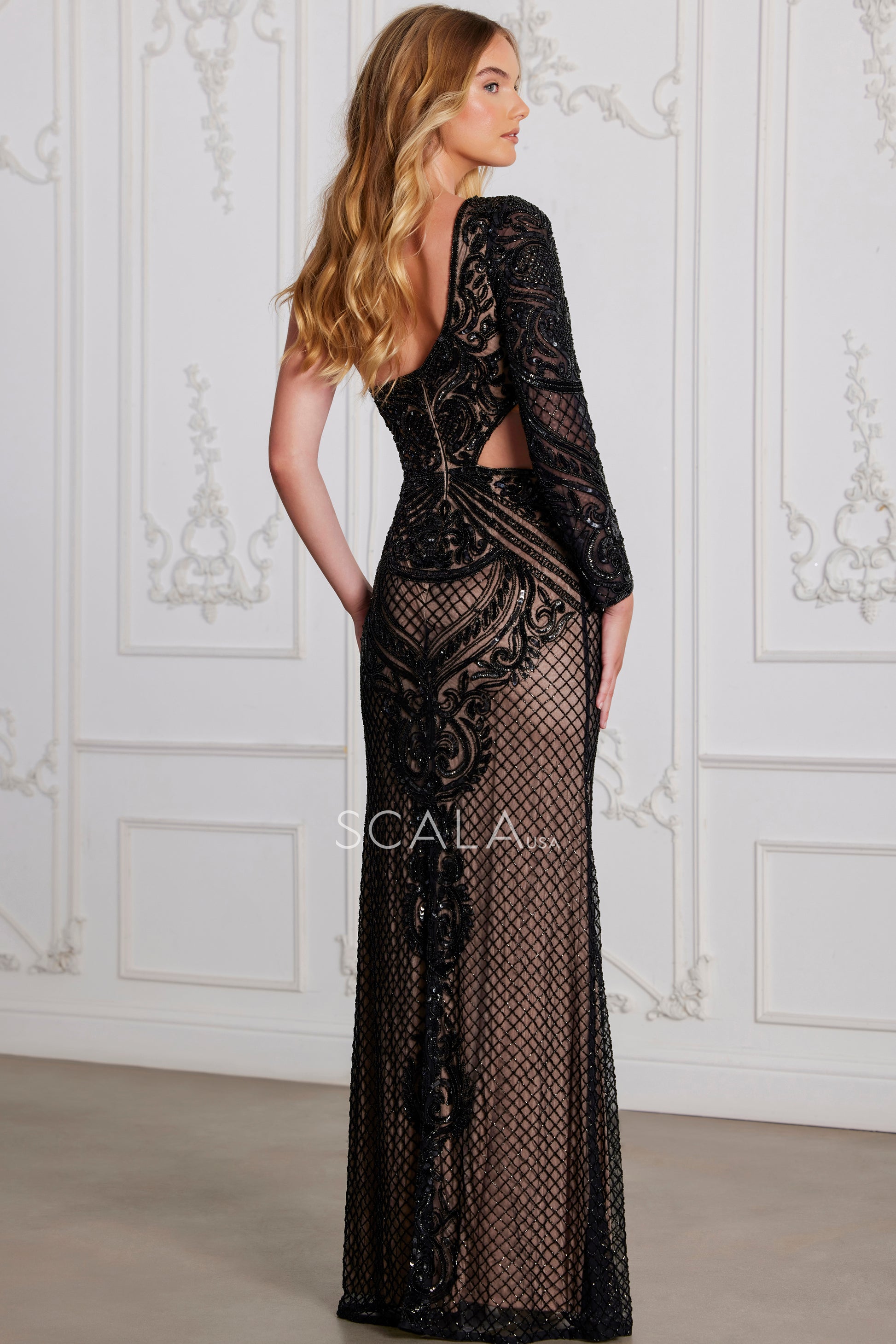 Scala 80101 Fitted Formal Beaded Long Evening Prom Dress