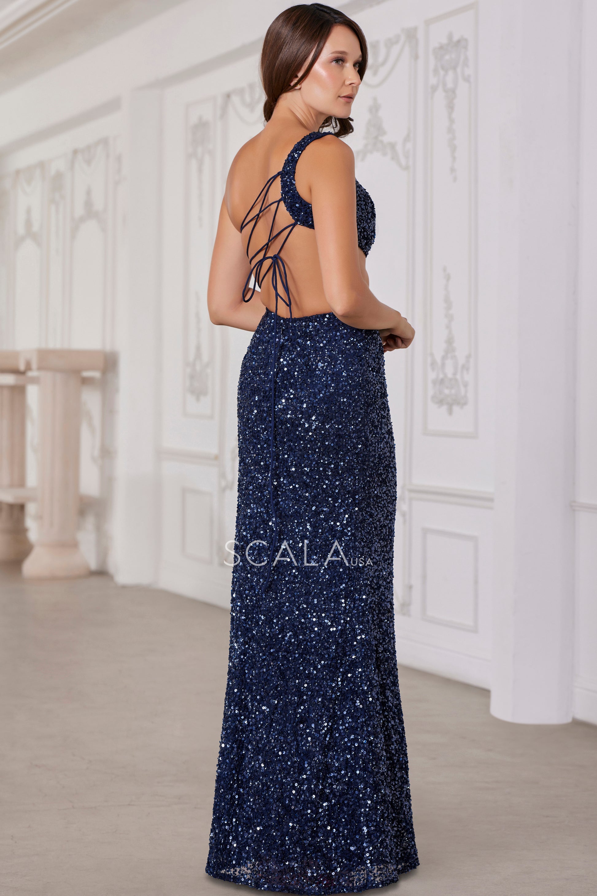 Scala 80156 Prom Sequin Fitted Long Formal Slit Dress