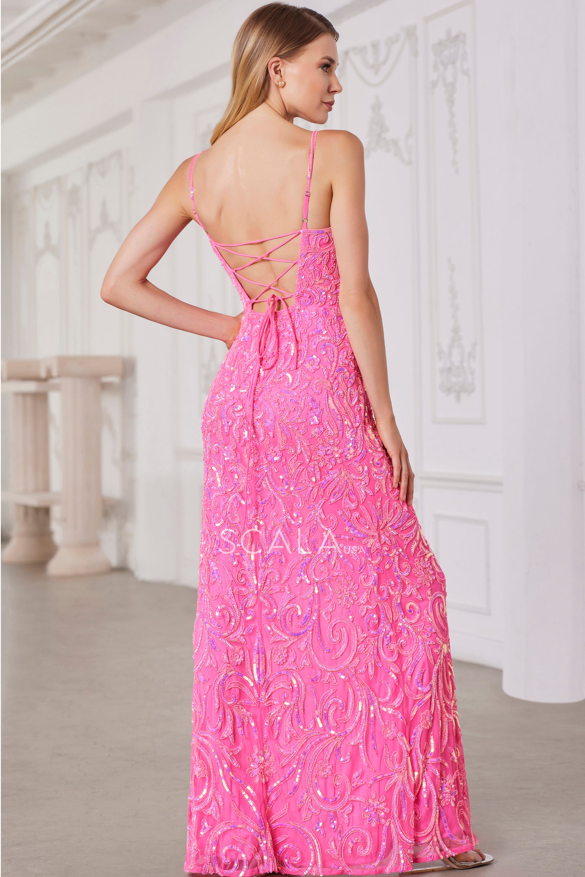 Scala 80117 Beaded Prom Long Formal Sequin Evening Dress
