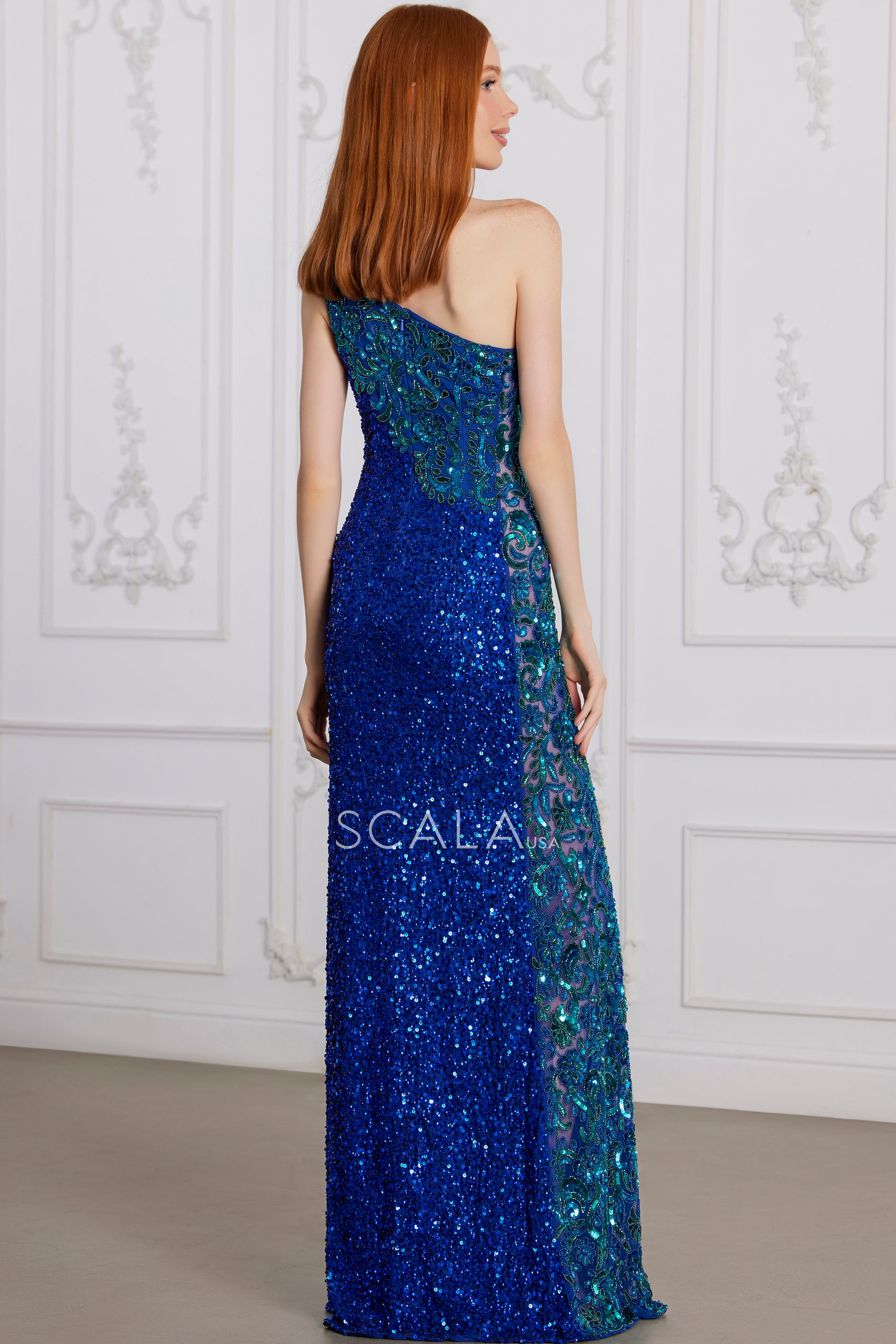 Scala 80135 Prom Sequin Long Beaded Applique Evening Formal Dress
