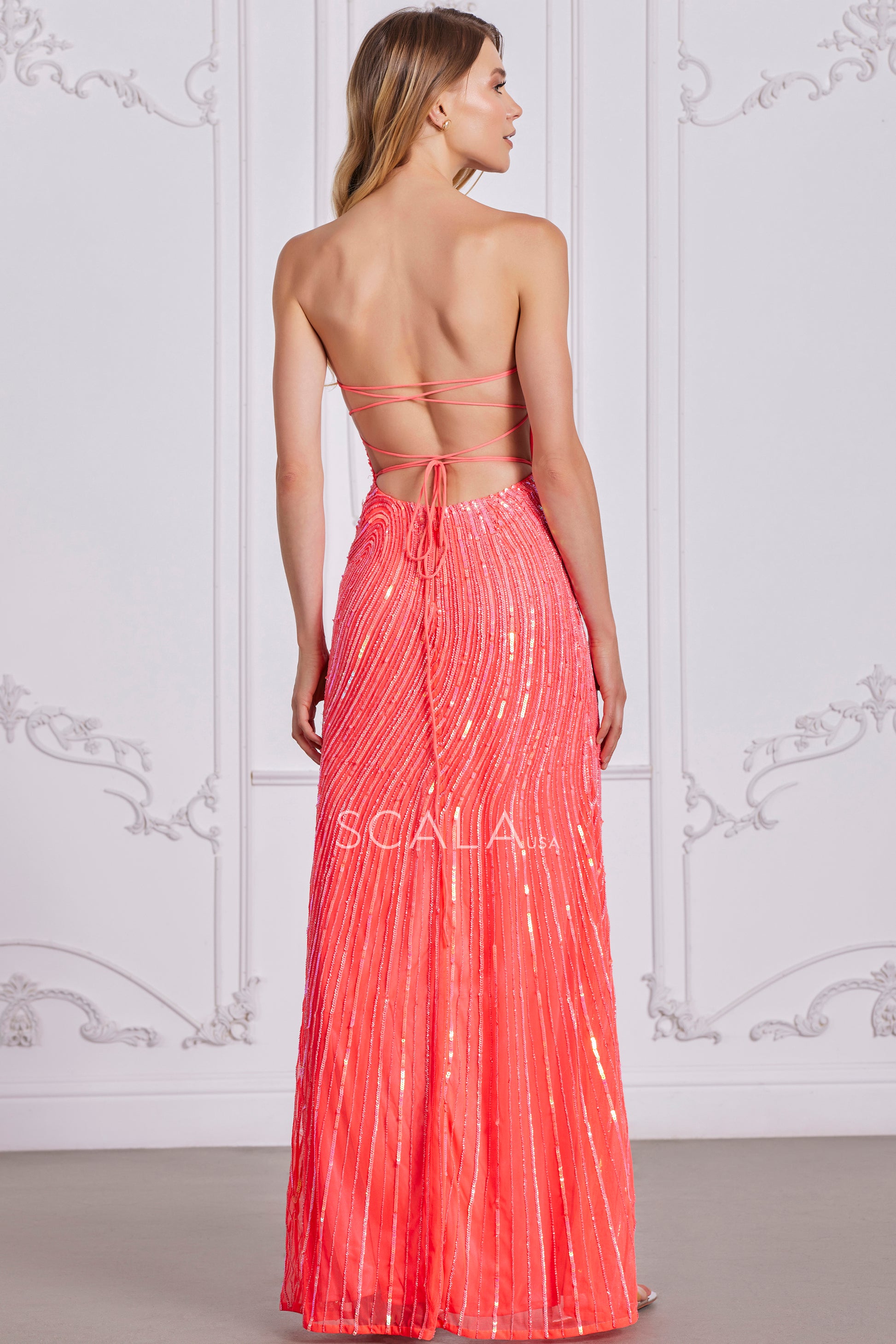 Scala 80132 Prom Fitted Long Formal Beaded Evening Dress