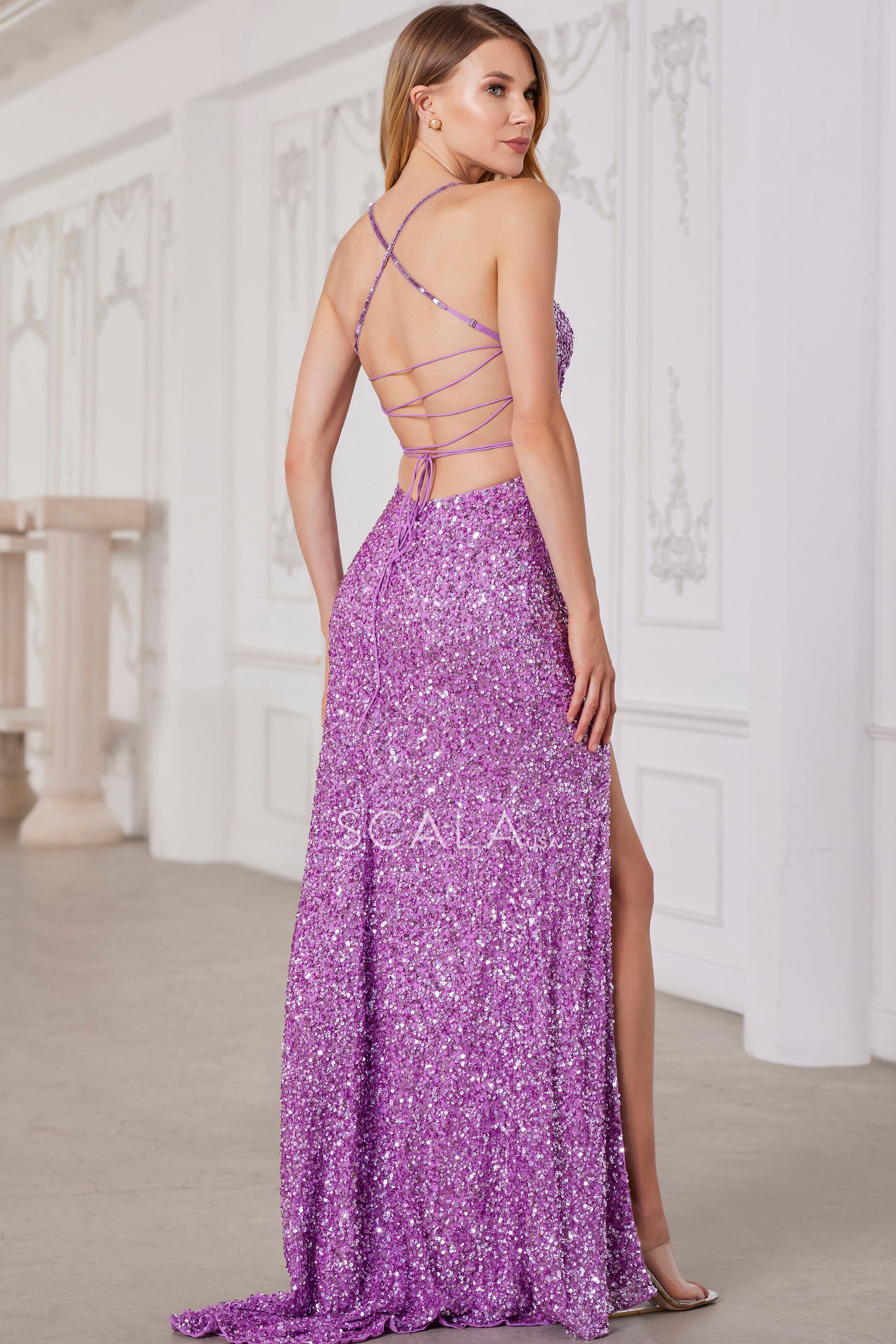 Scala 80159 Prom Long Fitted Corset Formal Slit Dress
