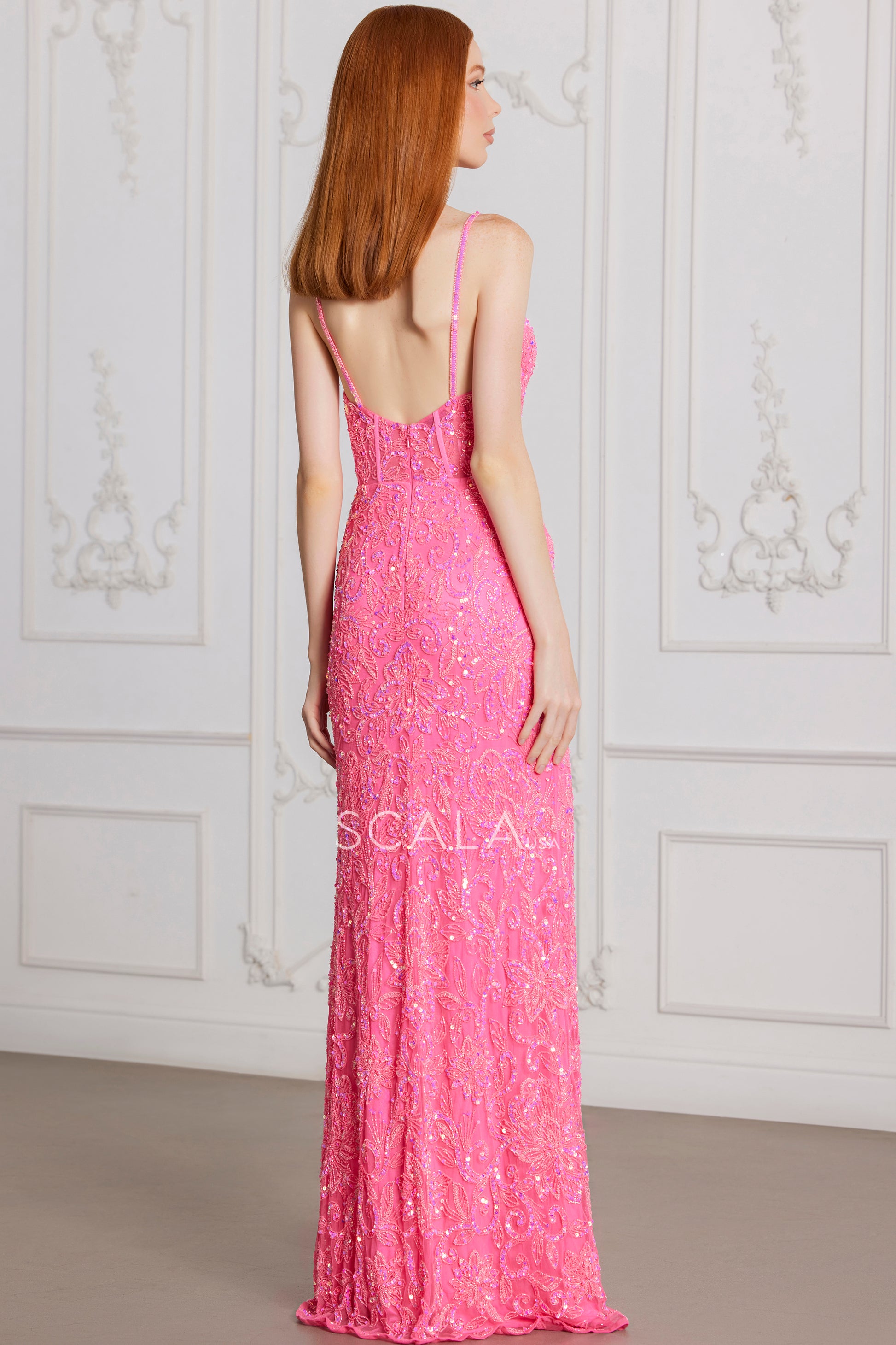 Scala 80140 Prom Beaded Sequin Long Formal Corset Dress