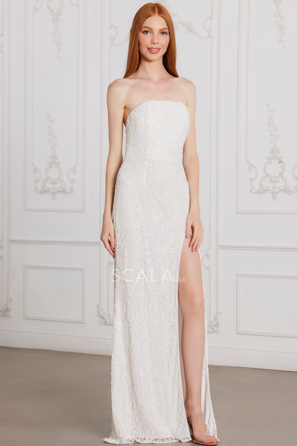 Scala 80109 Long Fitted Bridal Gown Beaded Wedding Dress