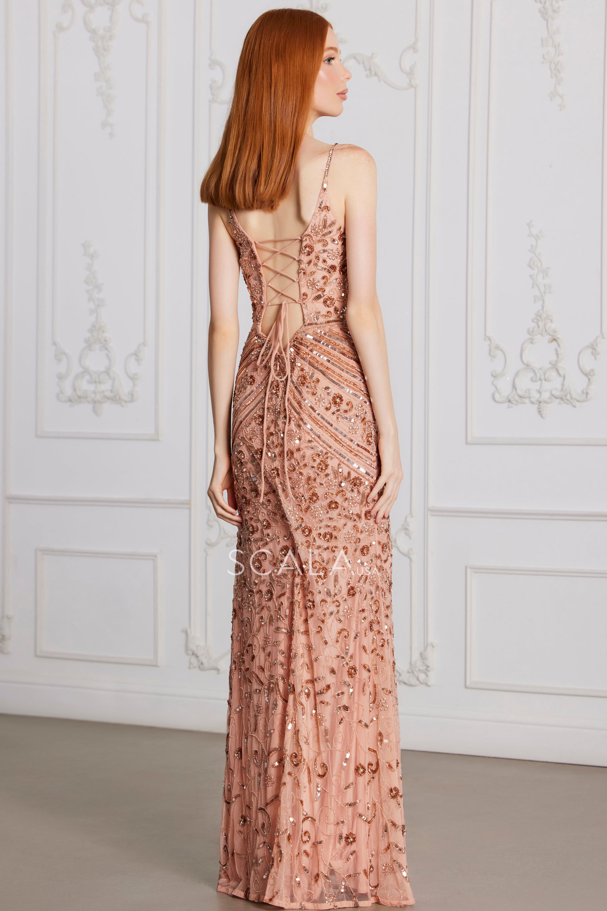 Scala 80104 Prom Long Beaded Floral Sequin Formal Dress