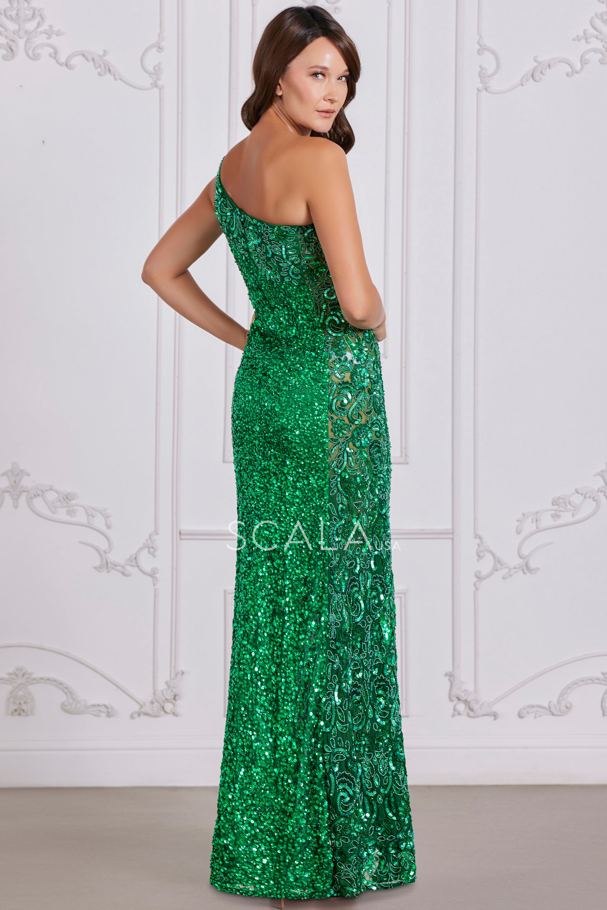 Scala 80135 Prom Sequin Long Beaded Applique Evening Formal Dress