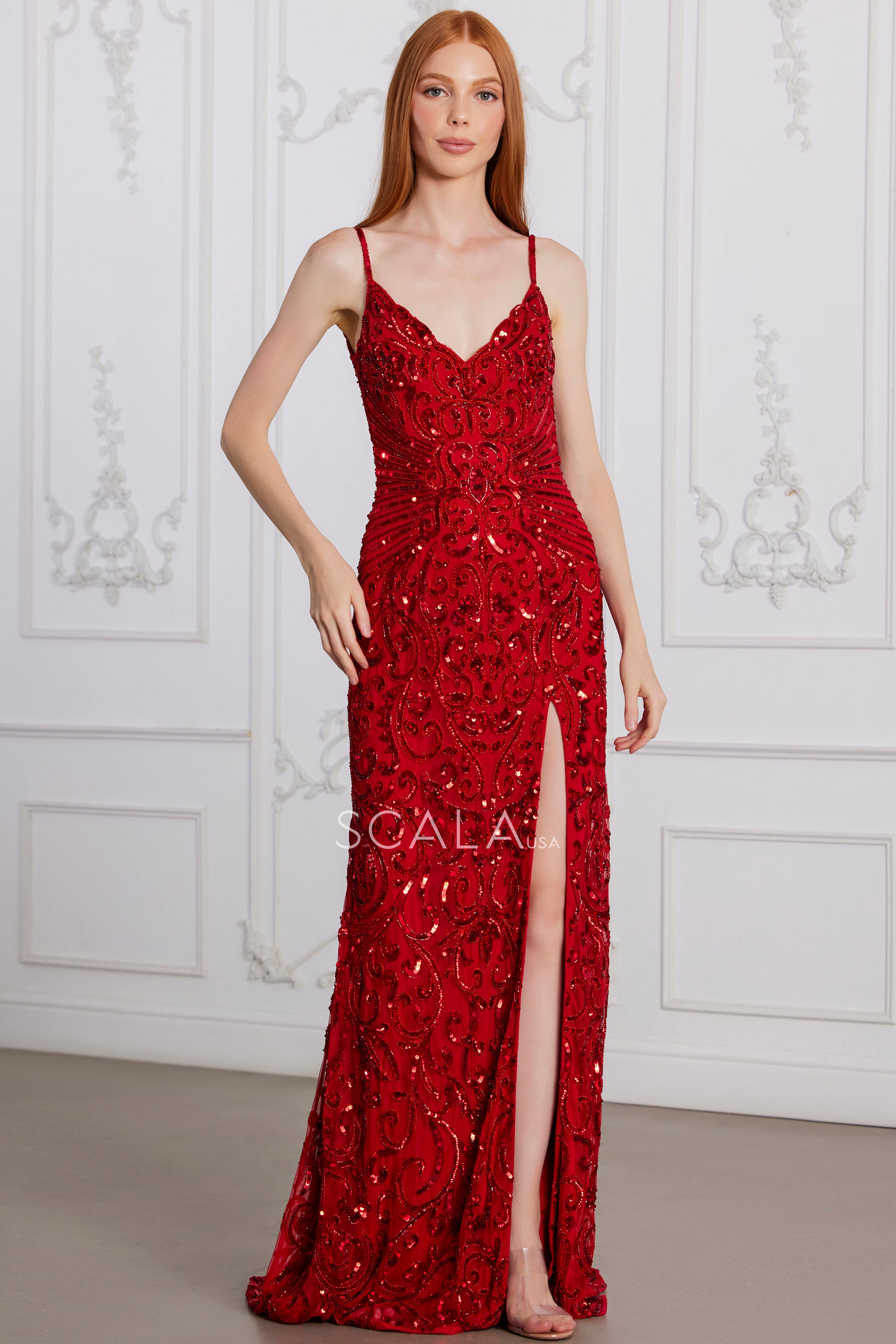 Scala 80129  Prom Long Sequin Formal Beaded Evening Dress