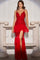 Prom Dresses Prom Long Beaded Lace Applique Ruffle Formal Dress Red