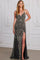Prom Dresses Long Prom Beaded Formal  Fitted Evening Dress Black Silver