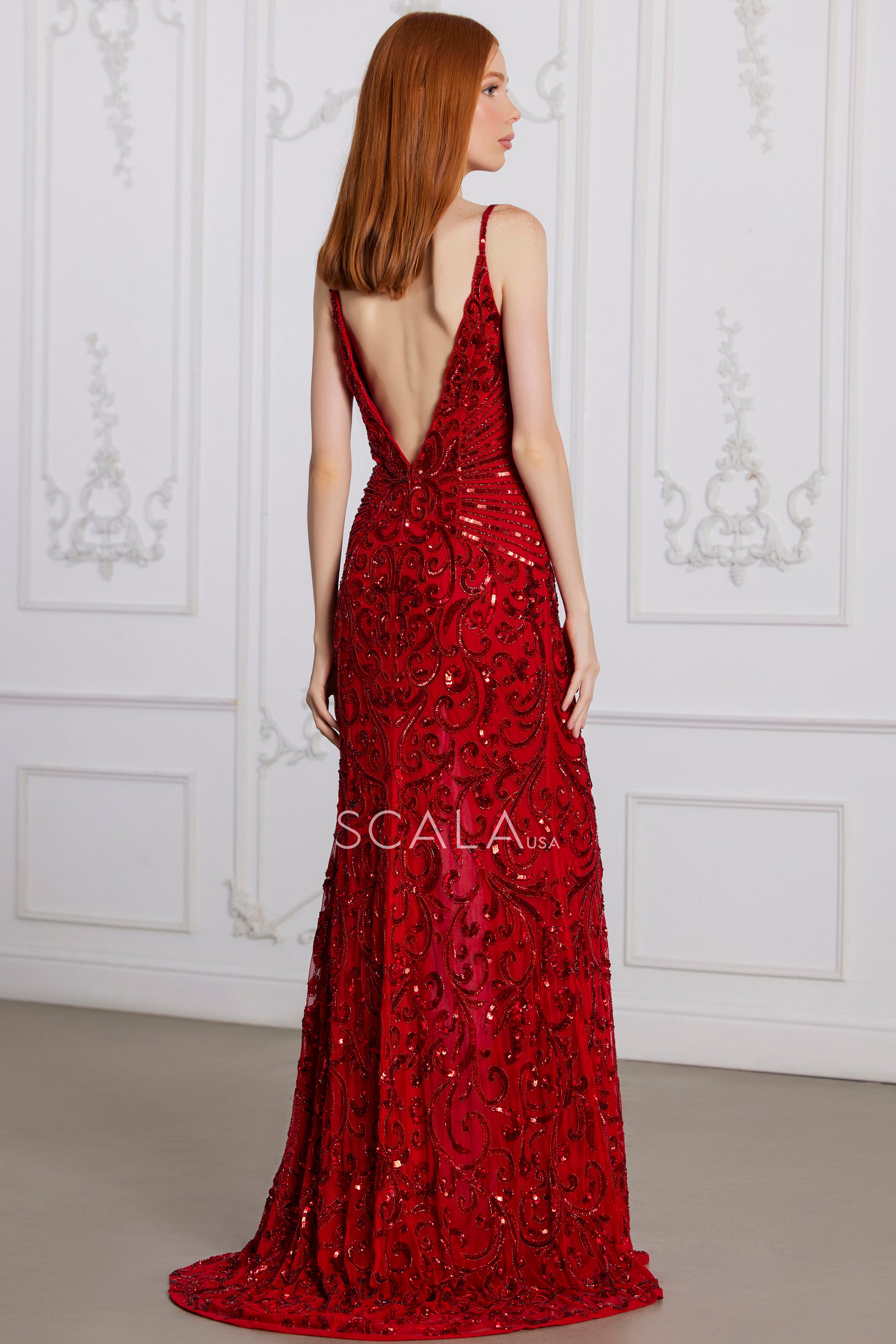 Scala 80129  Prom Long Sequin Formal Beaded Evening Dress