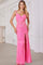Prom Dresses Long Beaded Formal Slit Prom Dress Shiny Fuchsia