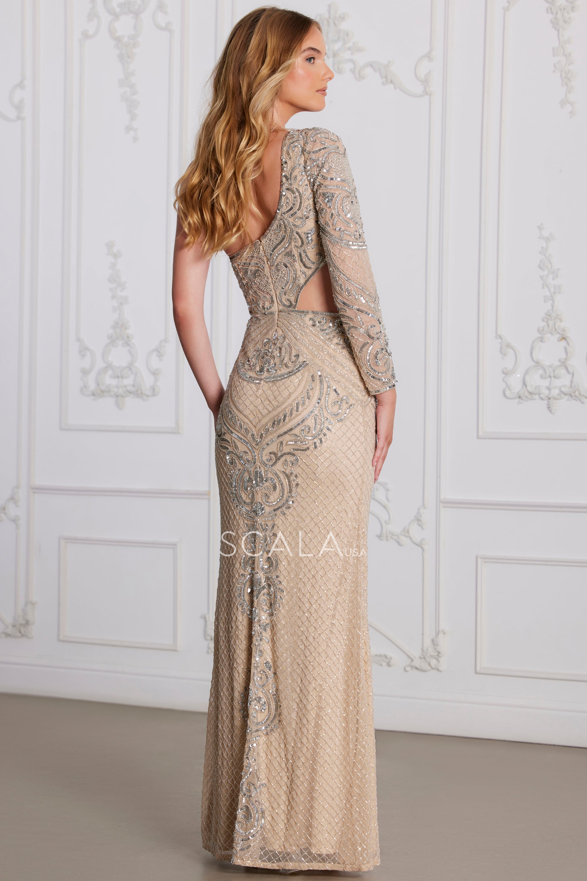 Scala 80101 Fitted Formal Beaded Long Evening Prom Dress