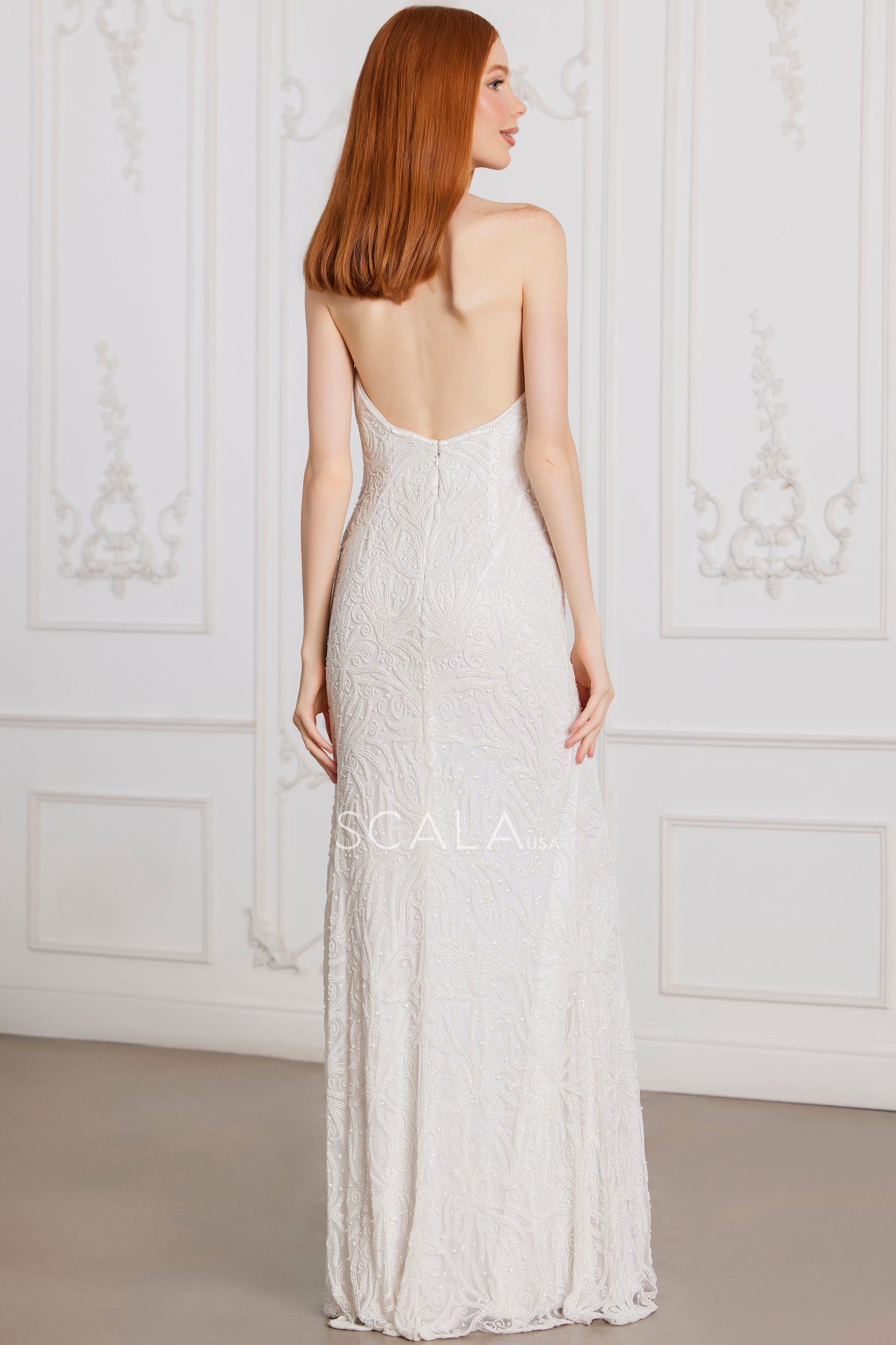 Scala 80109 Long Fitted Bridal Gown Beaded Wedding Dress