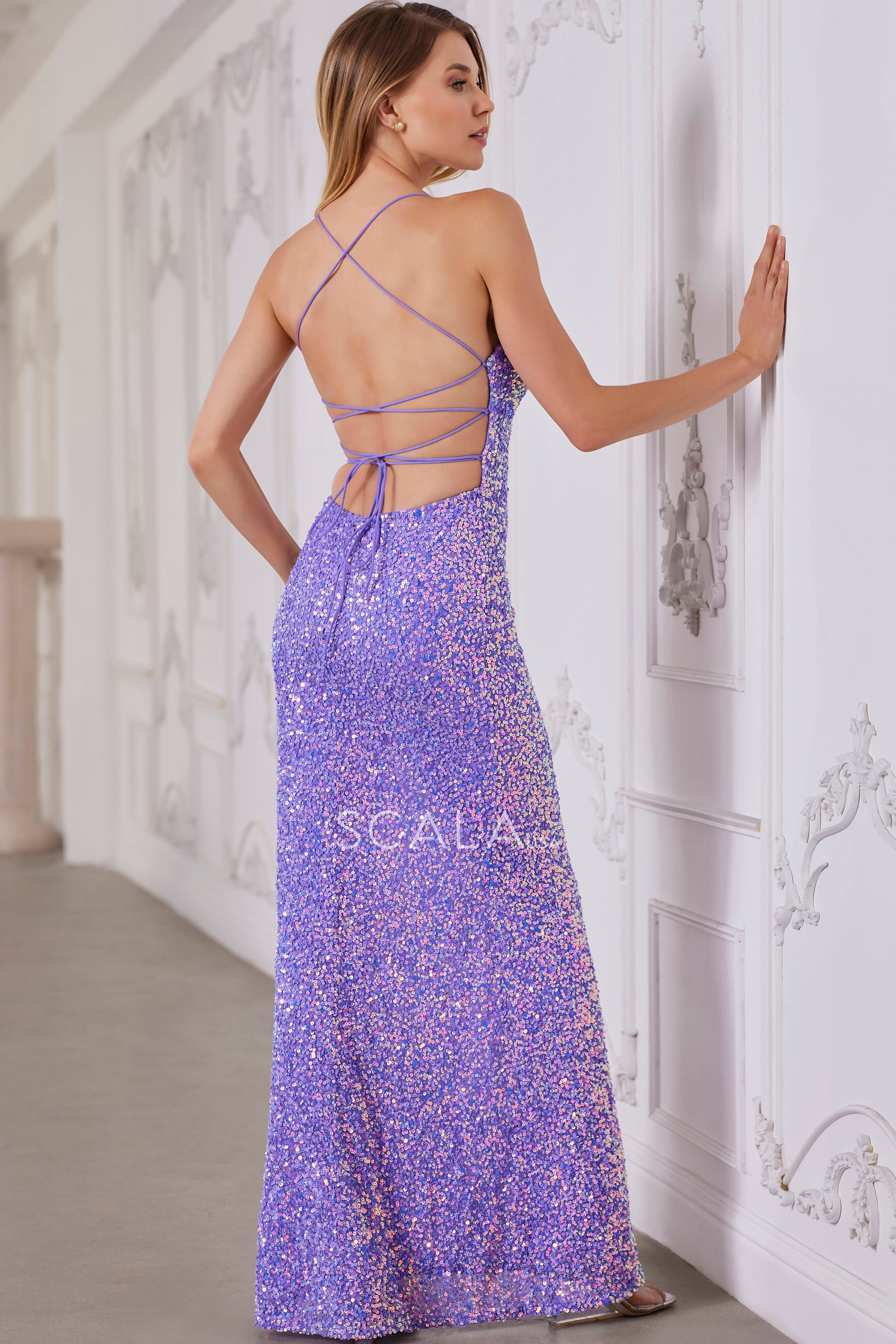 Scala 80170 Prom Slit Fitted Long Formal Evening Dress