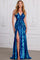 Prom Dresses Prom Fitted Long Formal Striped Sequin Evening Dress Royal Iris