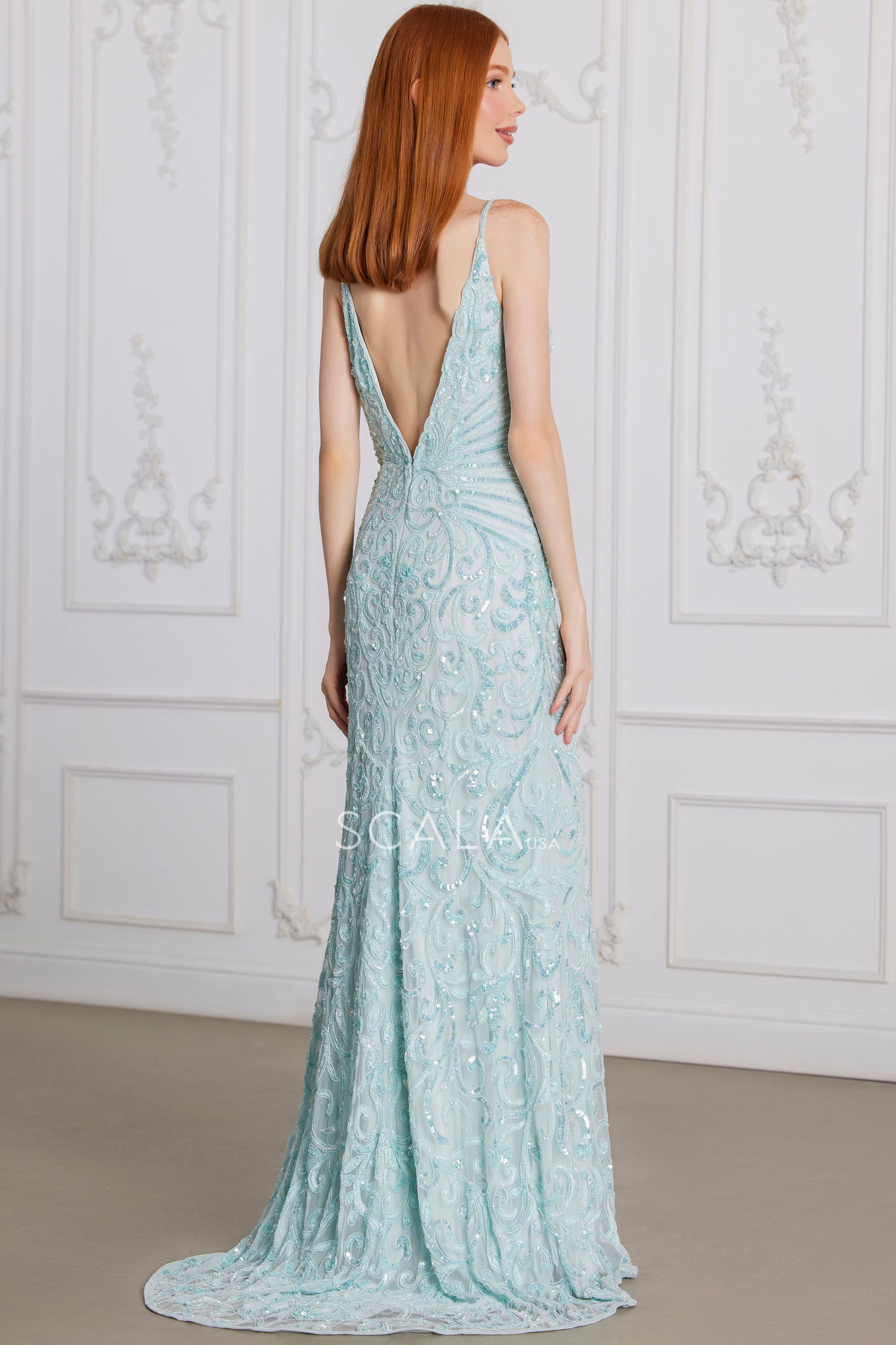 Scala 80129  Prom Long Sequin Formal Beaded Evening Dress