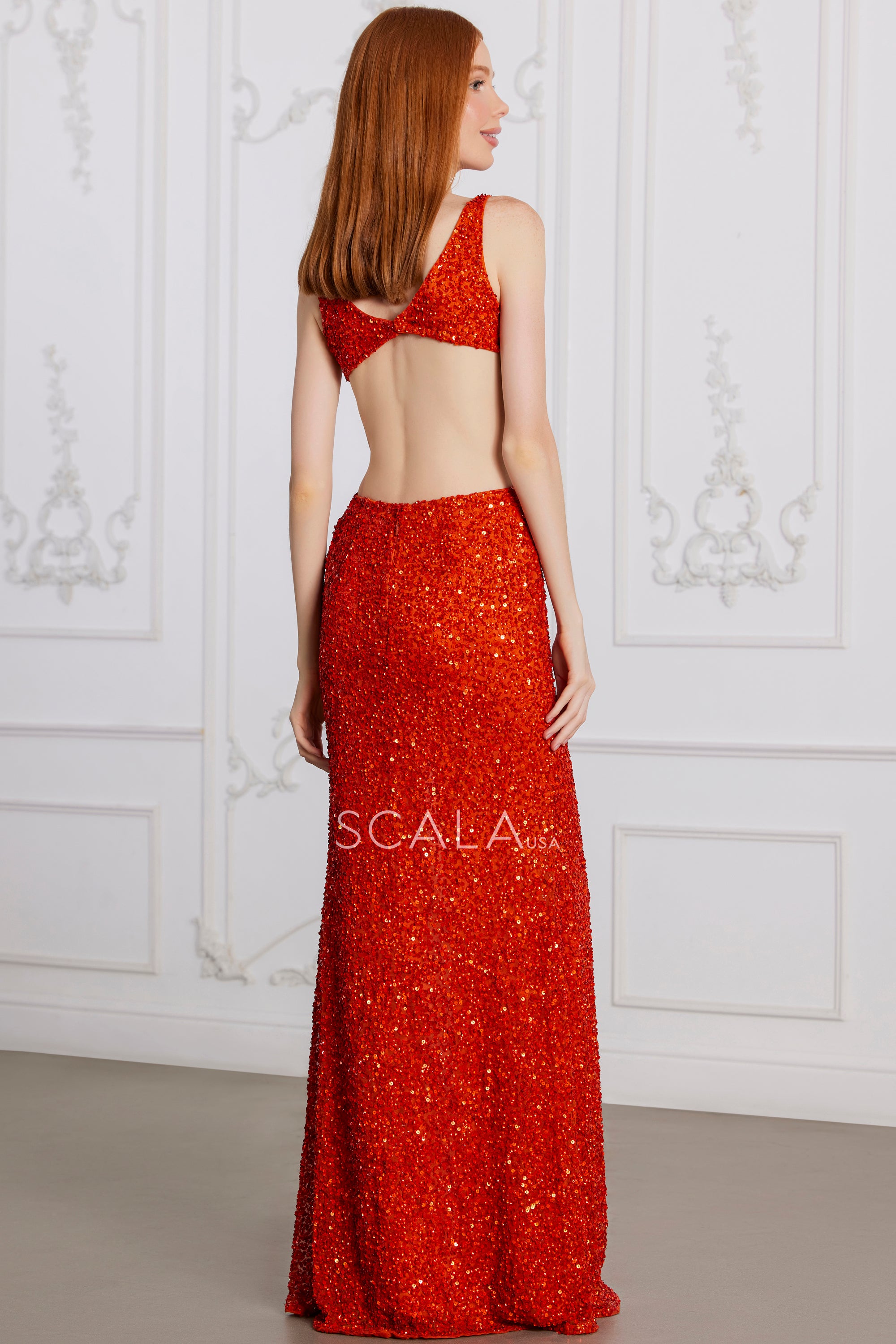 Prom Dresses Prom Long Slit Formal Sequin Evevening Dress Burnt Orange
