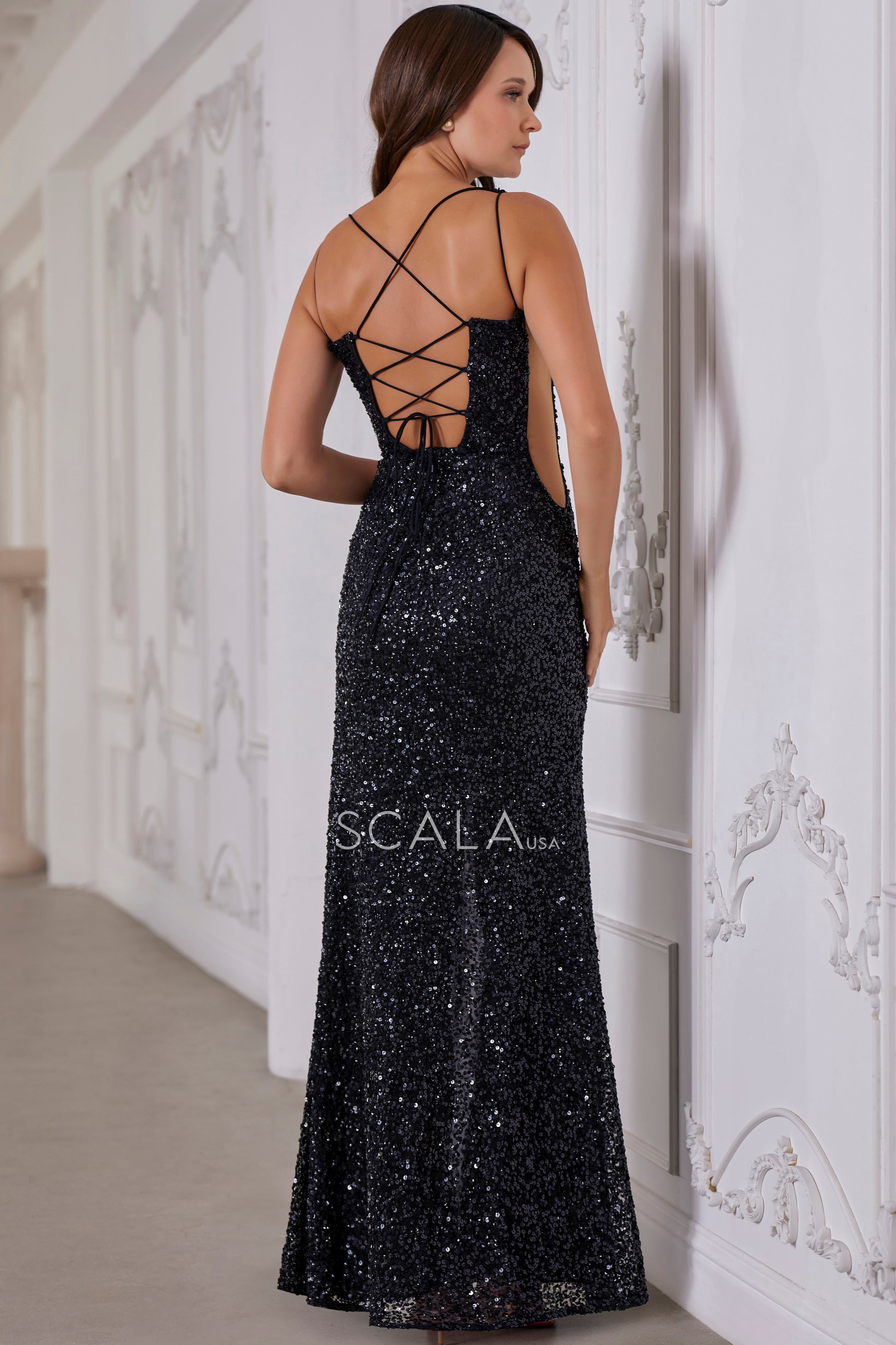 Scala 80151 Long Evening Formal Sequin Prom Dress