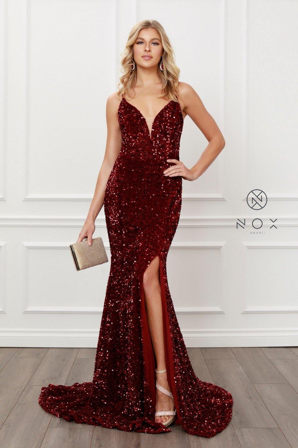 Sexy Long Burgundy Mermaid Dress - The Dress Outlet