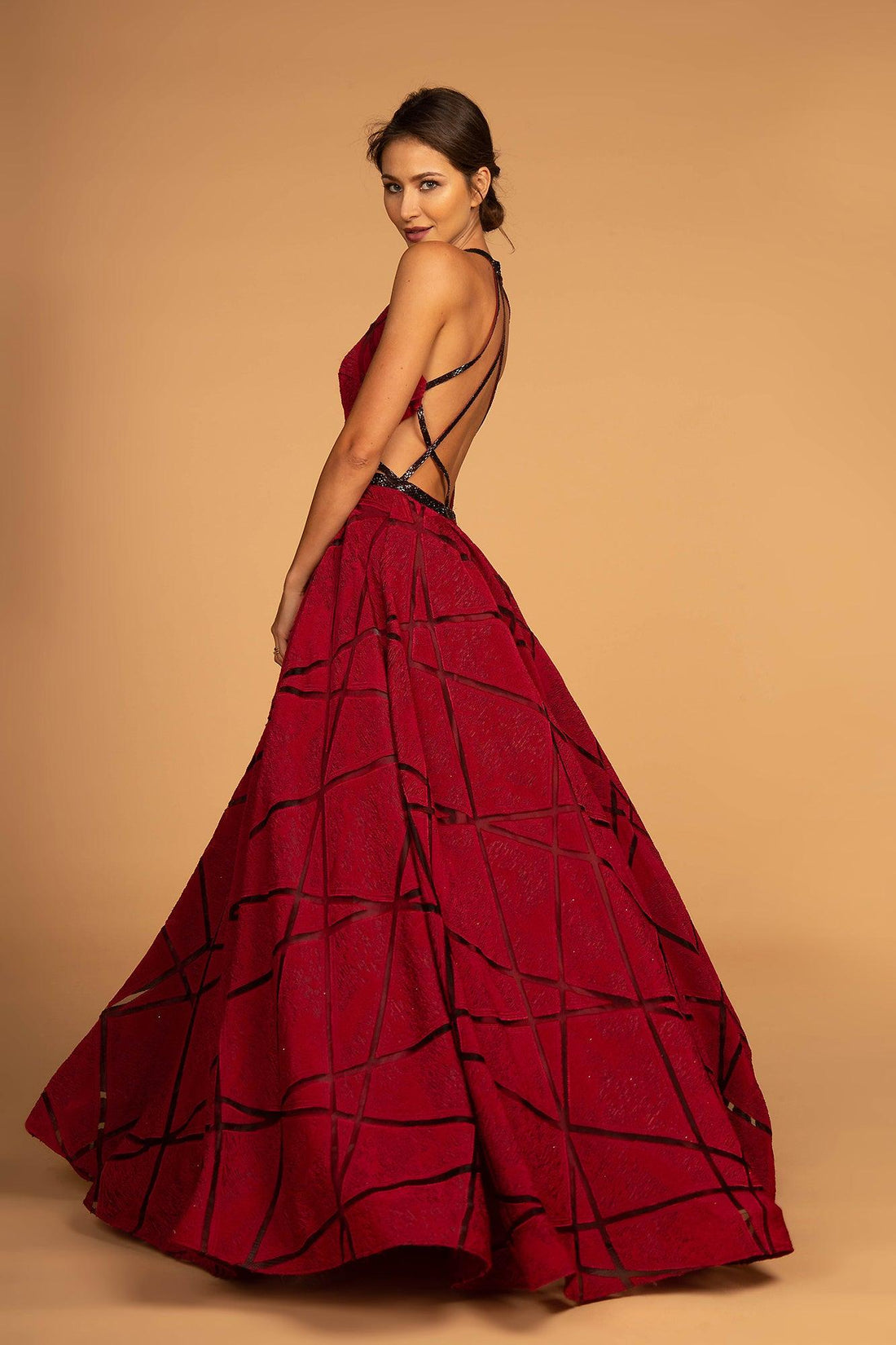 Orange halter-neck, fitted, elegant, and sexy long ball gown R8116 main image 1