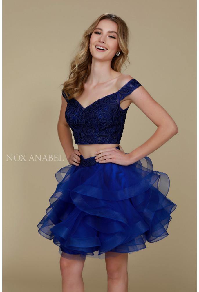 Sexy Two Piece Short Prom Dress Navy Blue