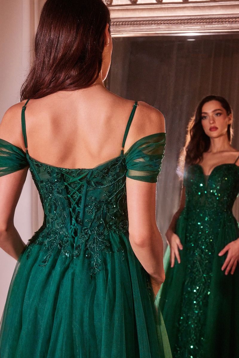 LaDivine SF009 Fitted Long Formal Sequin Overskirt Prom Gown