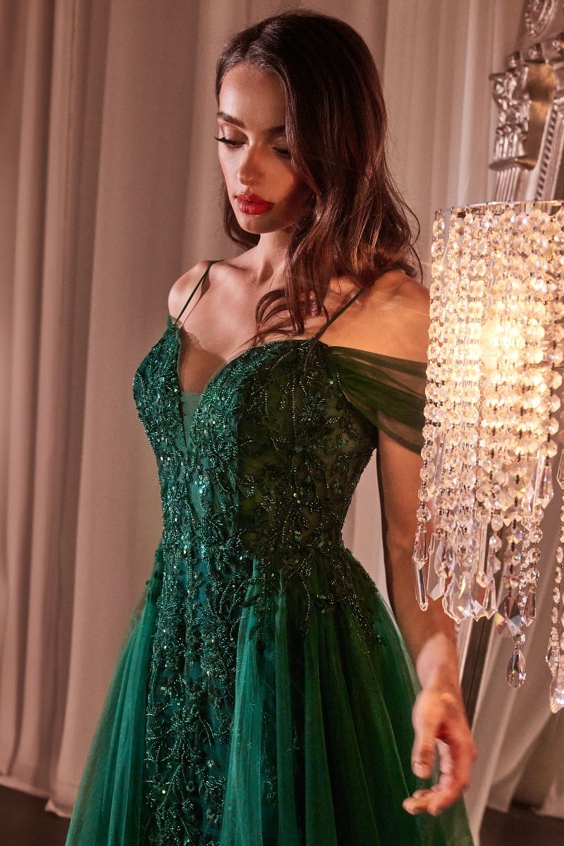 emerald green cocktail dress sale Off-the-Shoulder High-Low Sequin Party Dress CH190 main image 0
