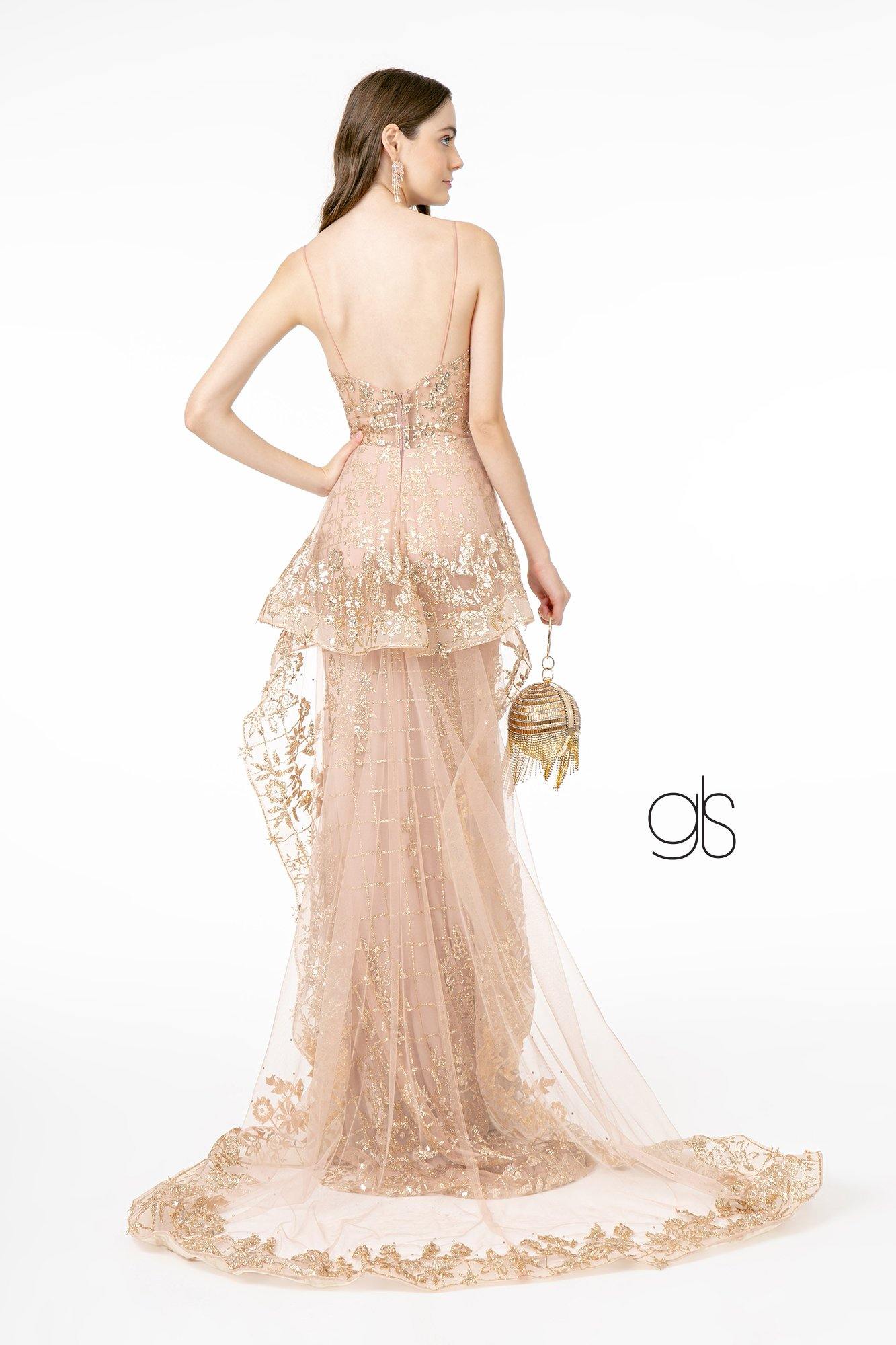 Sheer Bodice Glitter Mesh Mermaid Long Prom Dress