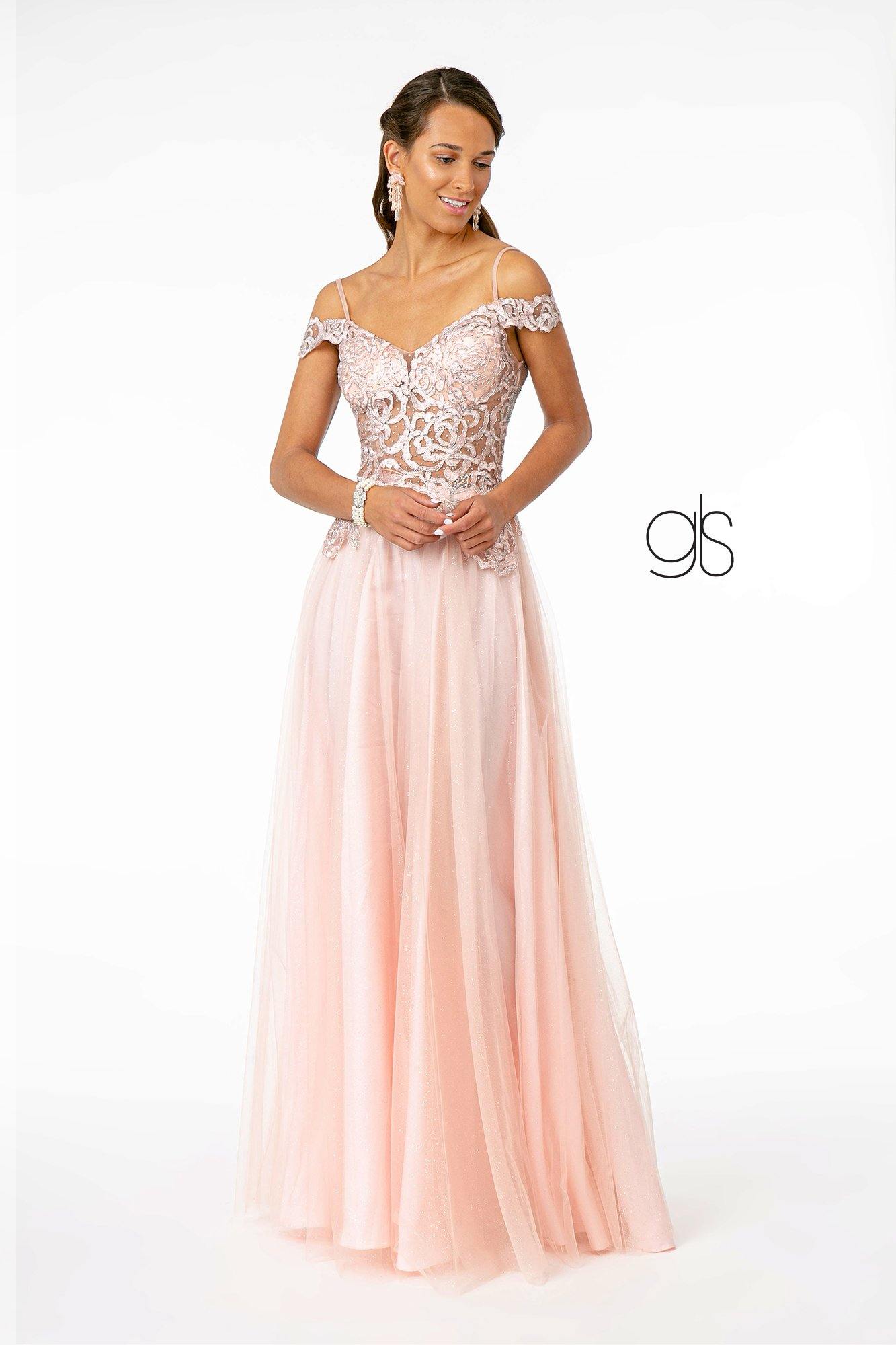 Sheer Bodice Mesh A-Line Long Prom Dress - Blush / XL Sheer Bodice Mesh A-Line Long Prom Dress - Blush / XL
