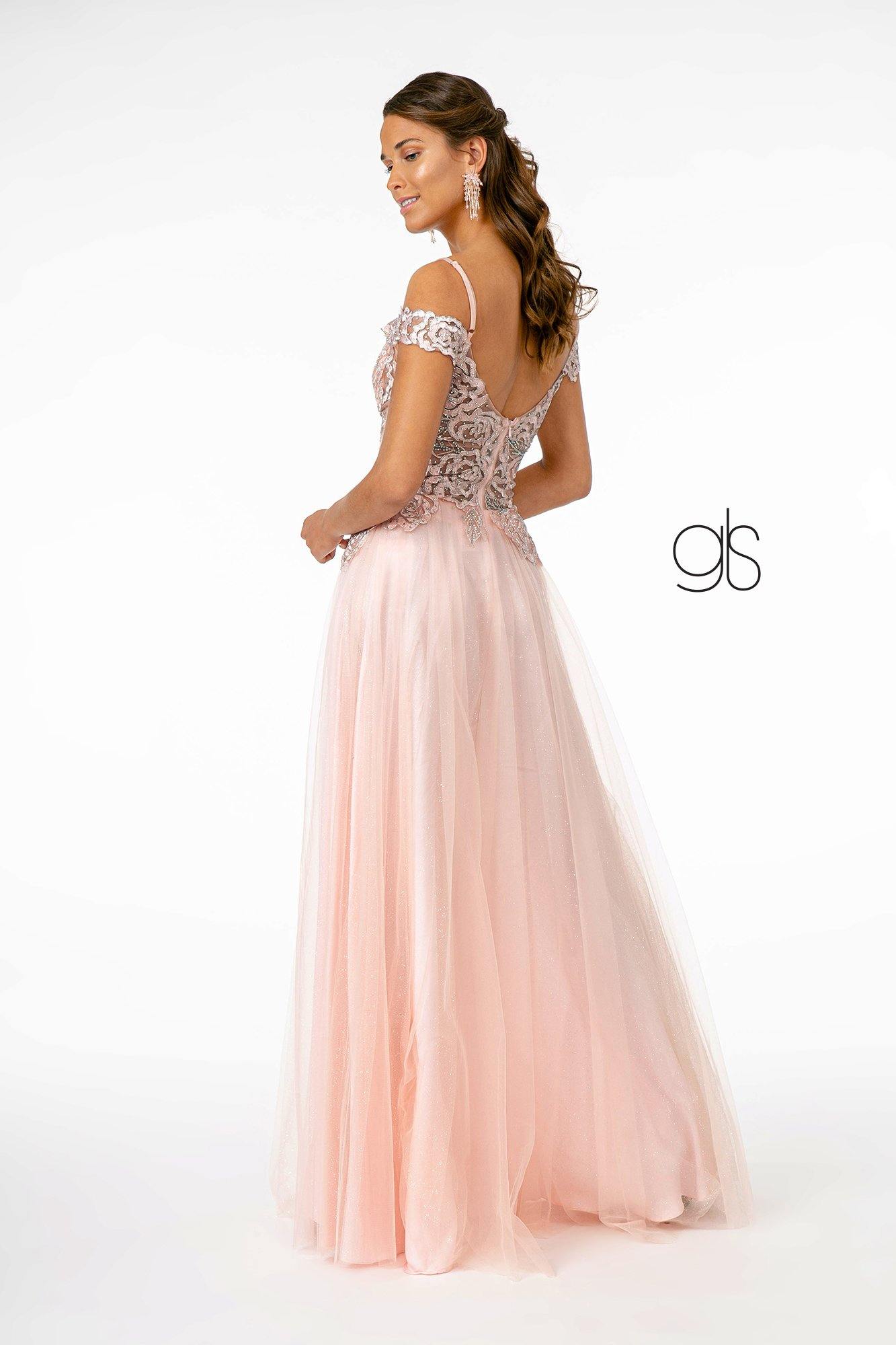 Sheer Bodice Mesh A-Line Long Prom Dress