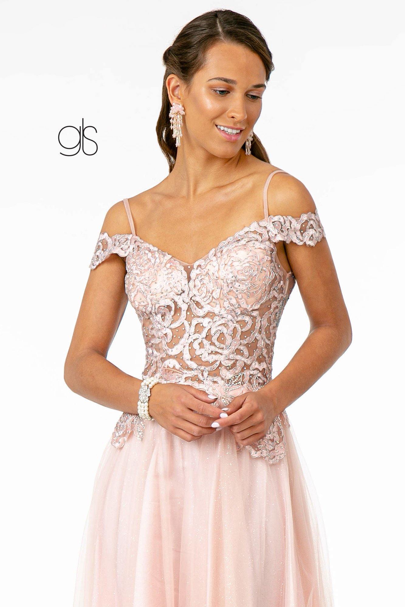 Sheer Bodice Mesh A-Line Long Prom Dress