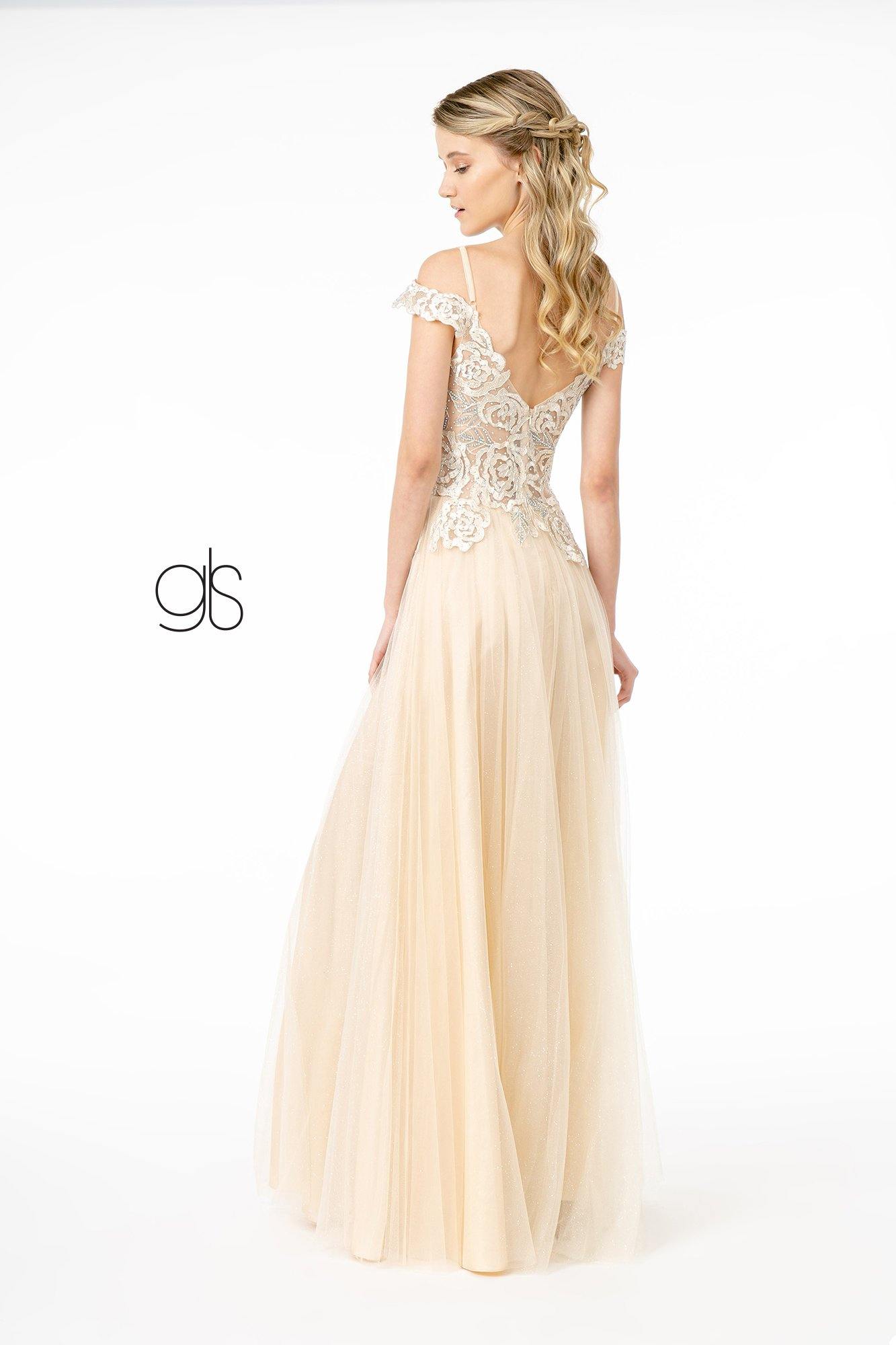 Sheer Bodice Mesh A-Line Long Prom Dress