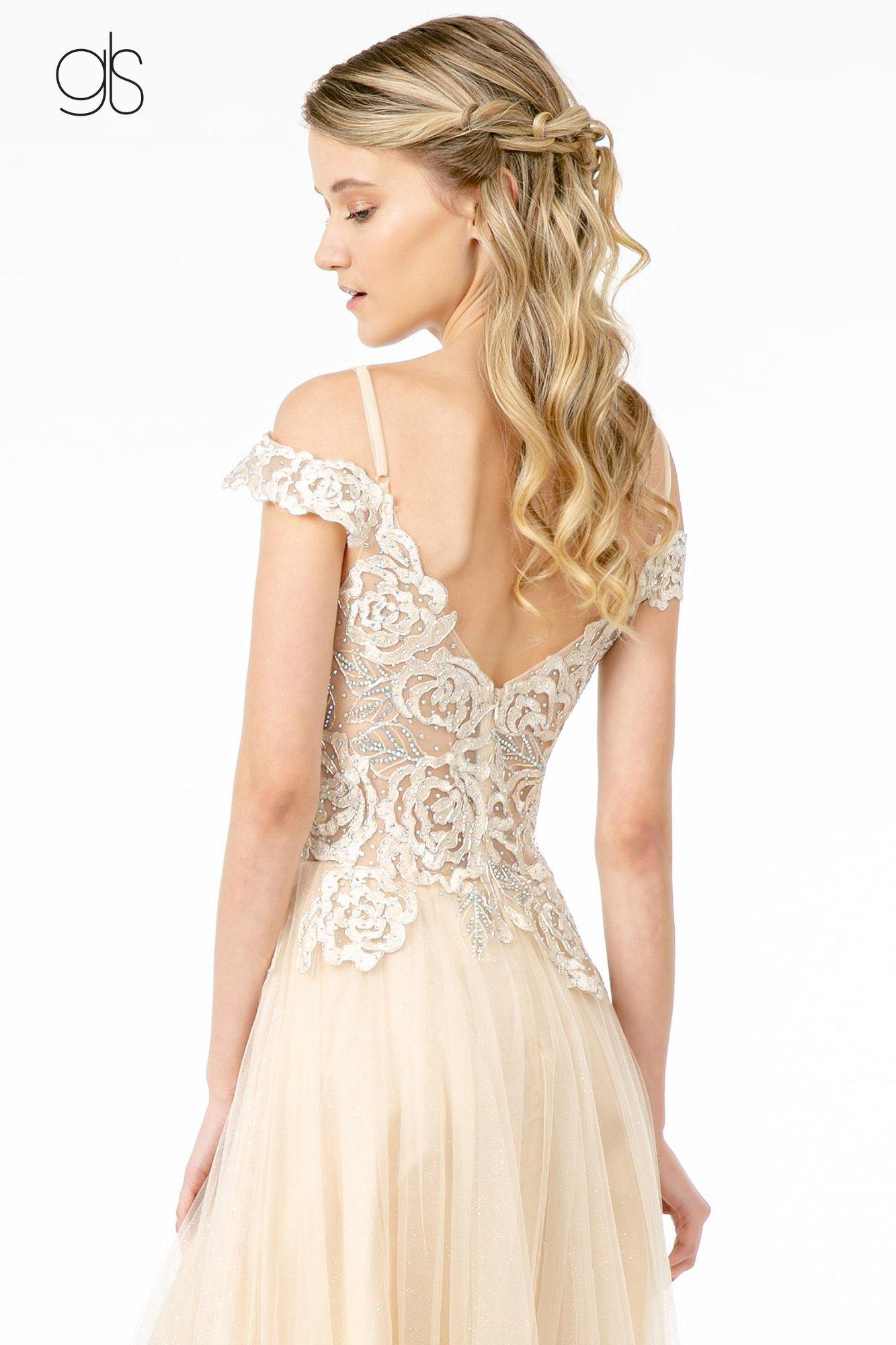 Sheer Bodice Mesh A-Line Long Prom Dress