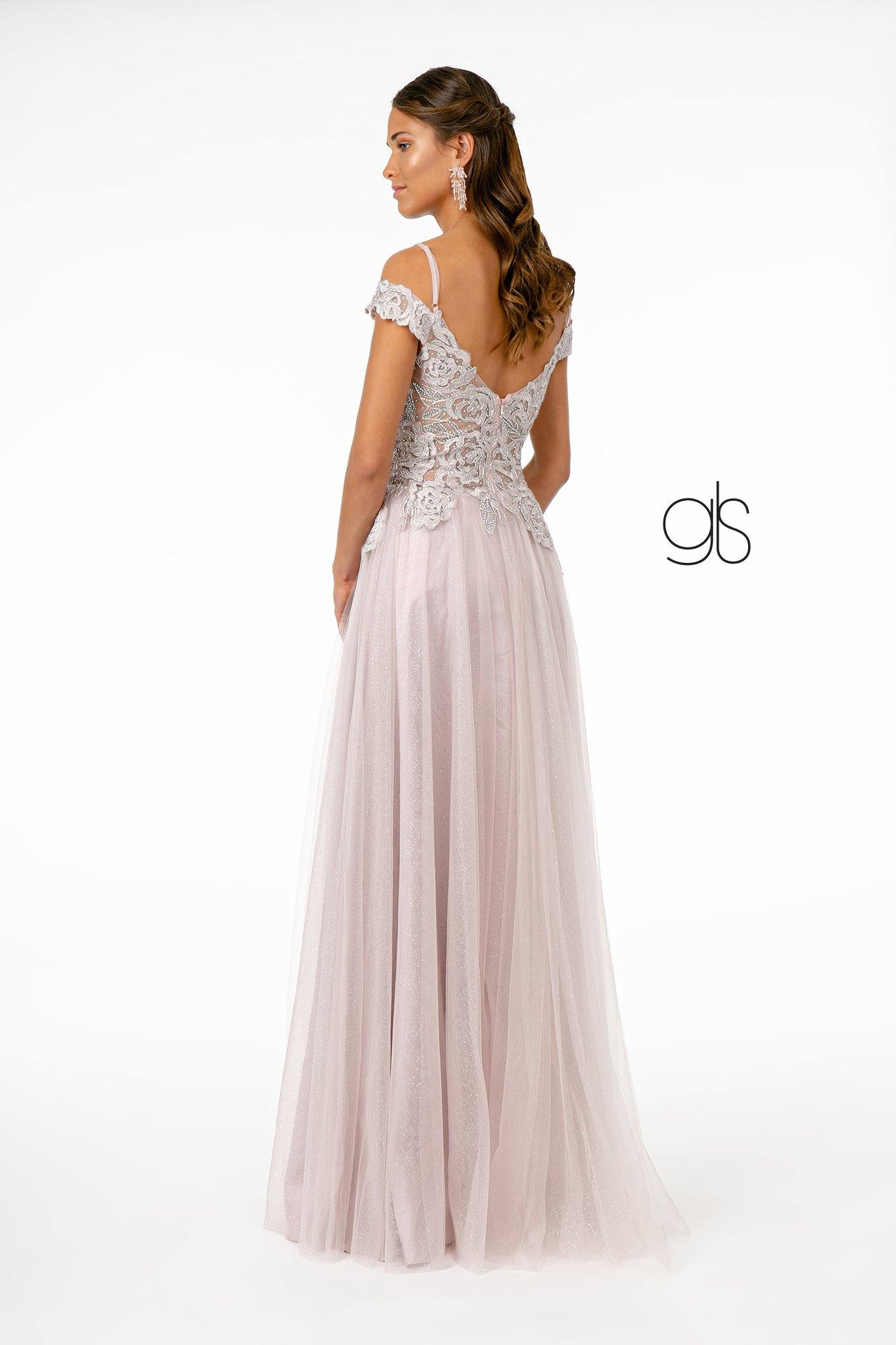 Sheer Bodice Mesh A-Line Long Prom Dress
