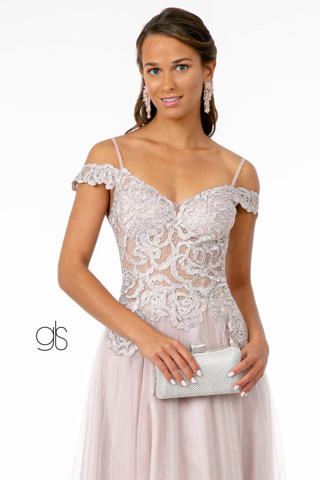 Sheer Bodice Mesh A-Line Long Prom Dress