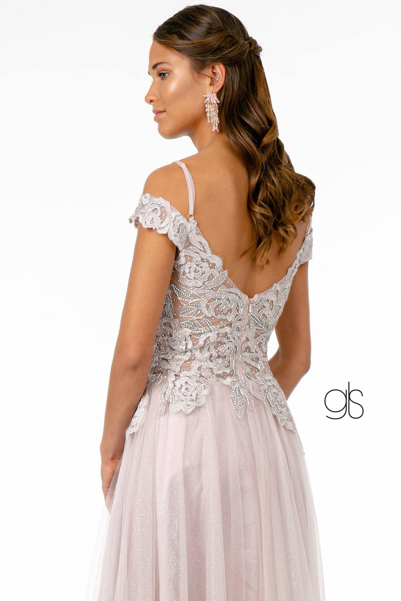 Sheer Bodice Mesh A-Line Long Prom Dress