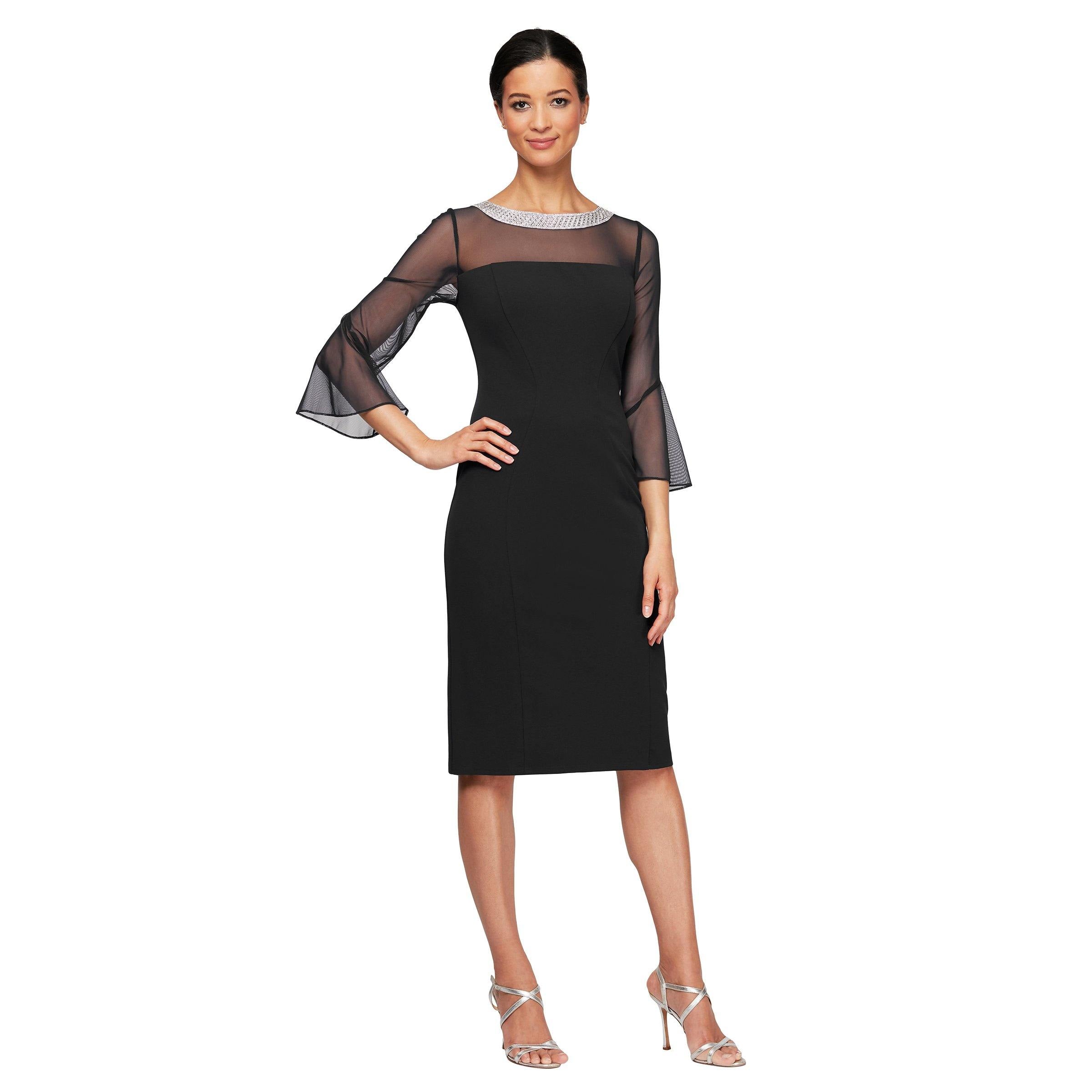 Alex Evenings Embellished Illusion Sheath Dress - Black