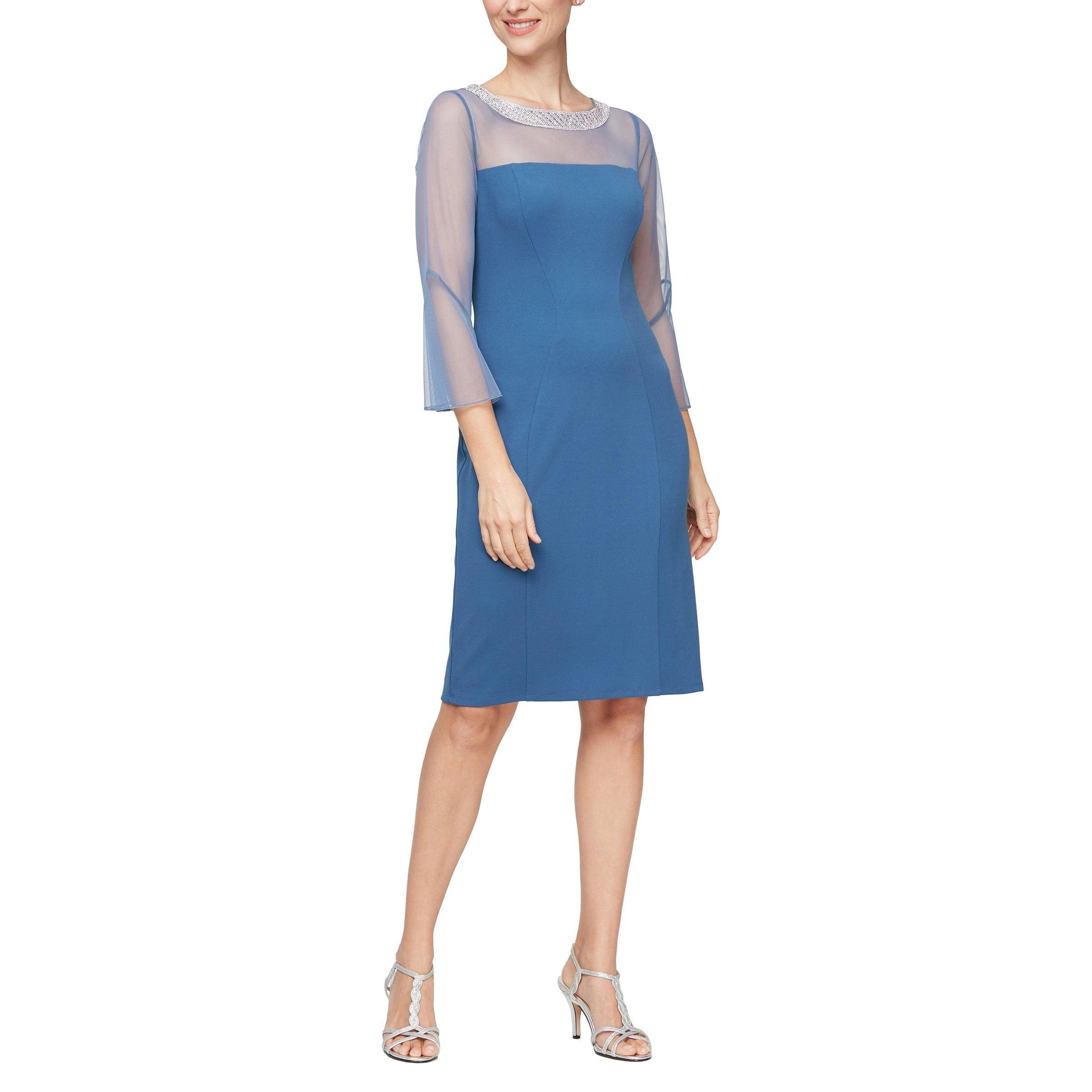 Cocktail Dresses Short Beaded Fitted Cocktail Dress Wedgewood