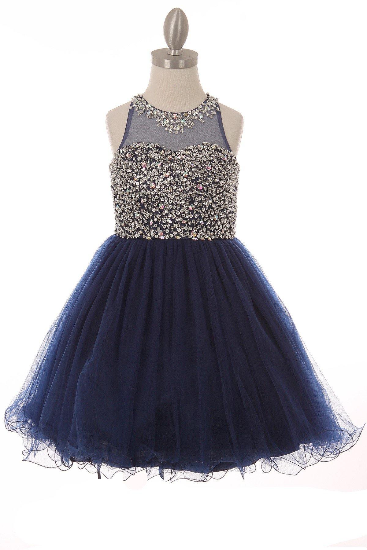 Short Beaded and Tulle Party Dress Flower Girl - The Dress Outlet Cinderella Couture