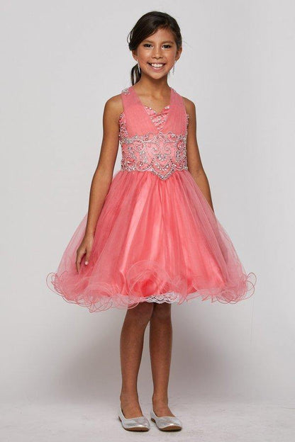Short Beaded Flower Girl Dress - The Dress Outlet Cinderella Couture