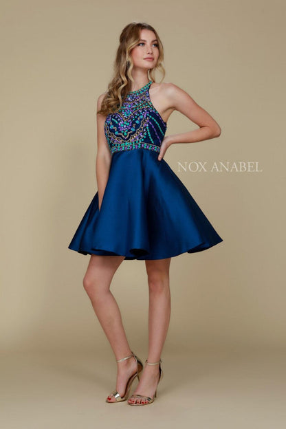 Short Beaded Homecoming Prom Dress - The Dress Outlet Nox Anabel