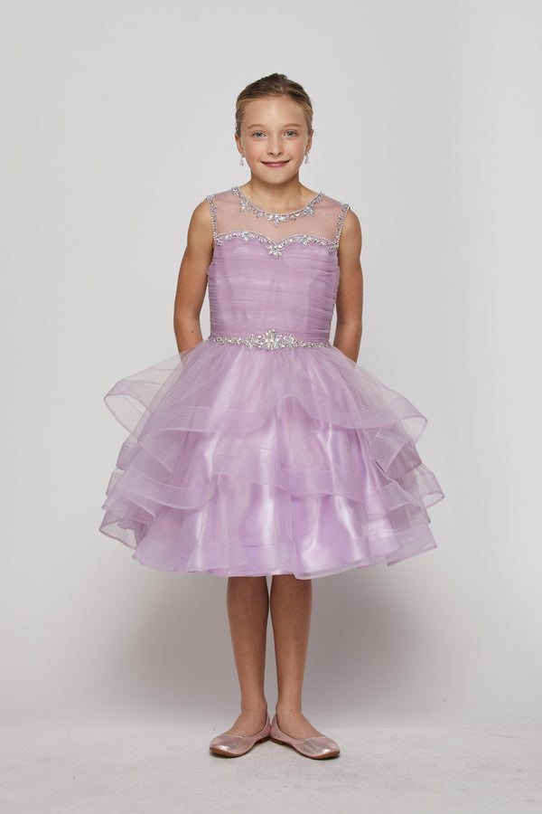 Short Beaded Illusion Neckline Flower Girl Dress
