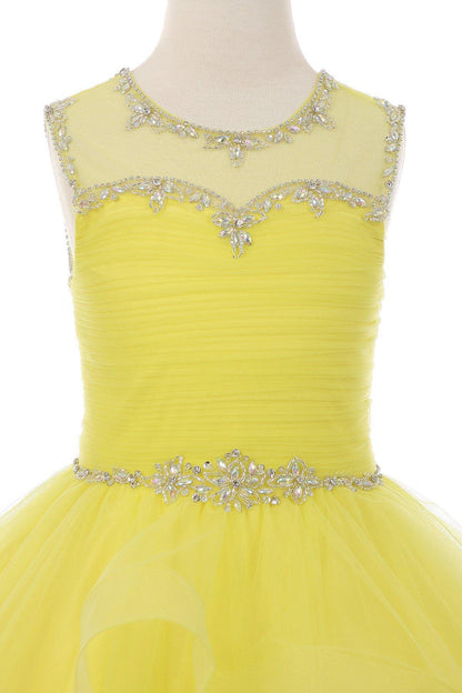 Short Beaded Illusion Neckline Flower Girl Dress - The Dress Outlet Cinderella Couture