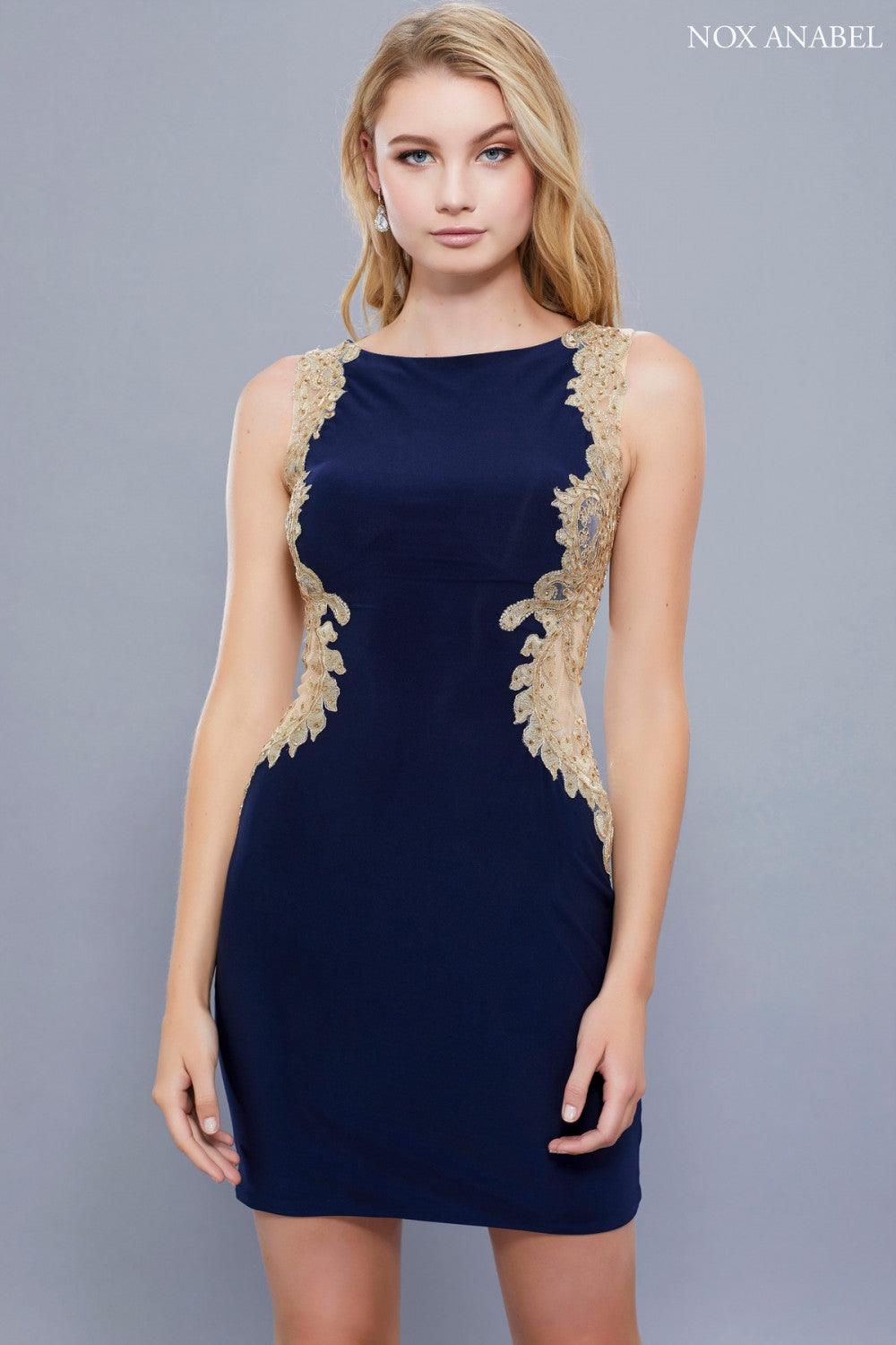 Short Beaded Prom Cocktail Dress Sexy Back - The Dress Outlet Nox Anabel